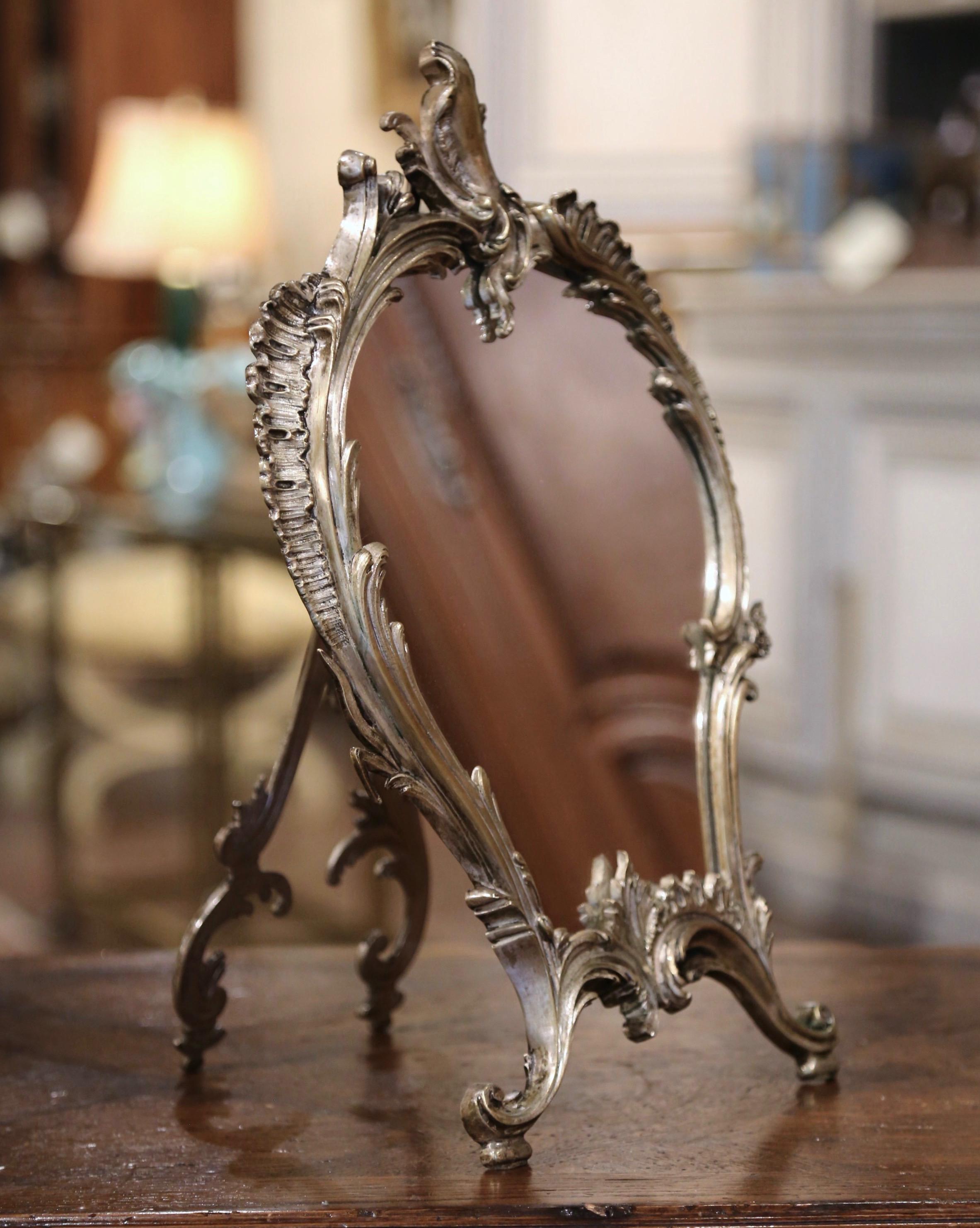 Hand-Crafted 19th Century French Louis XV Silvered Bronze Free Standing Vanity Table Mirror