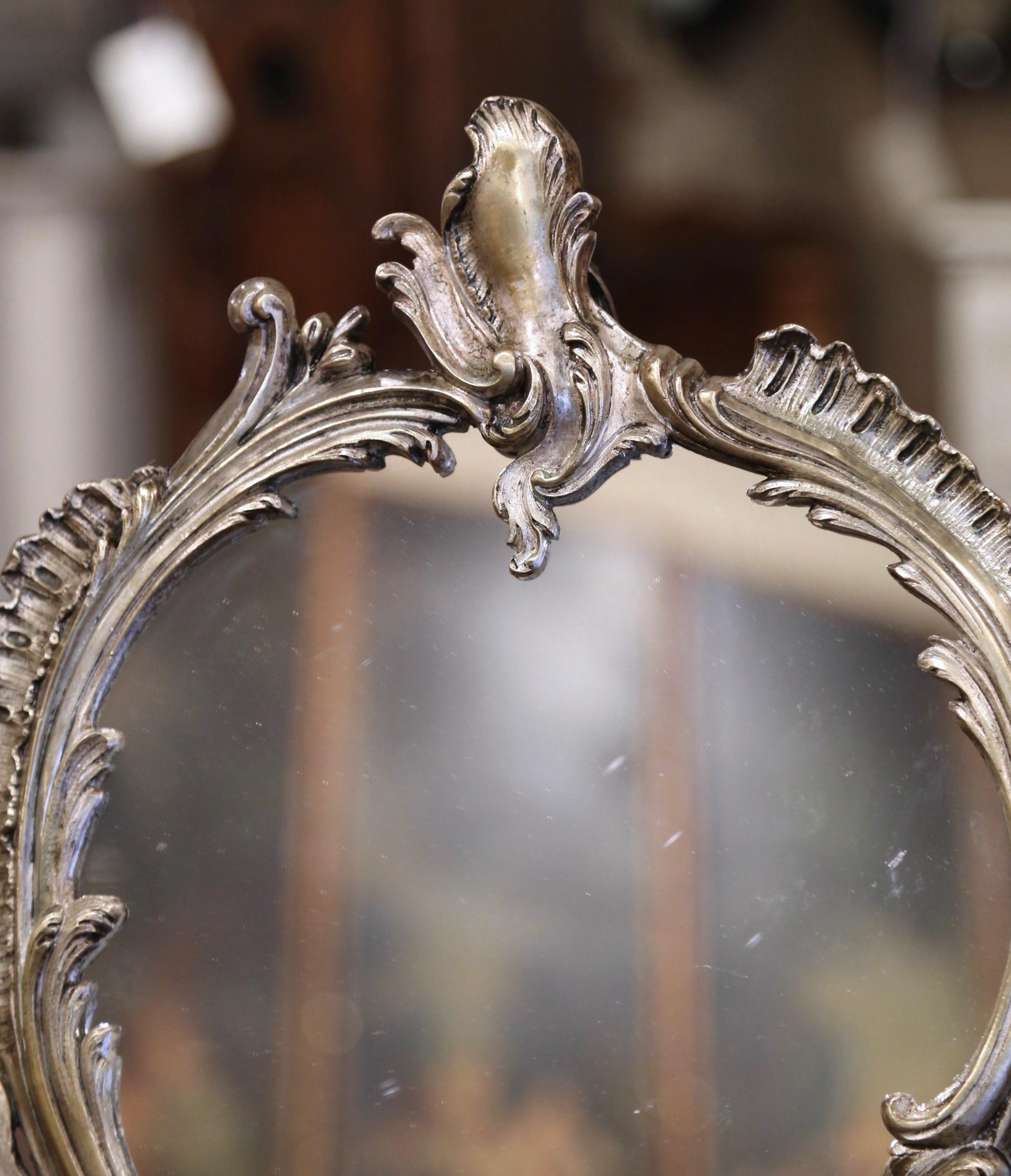 Silver Plate 19th Century French Louis XV Silvered Bronze Free Standing Vanity Table Mirror