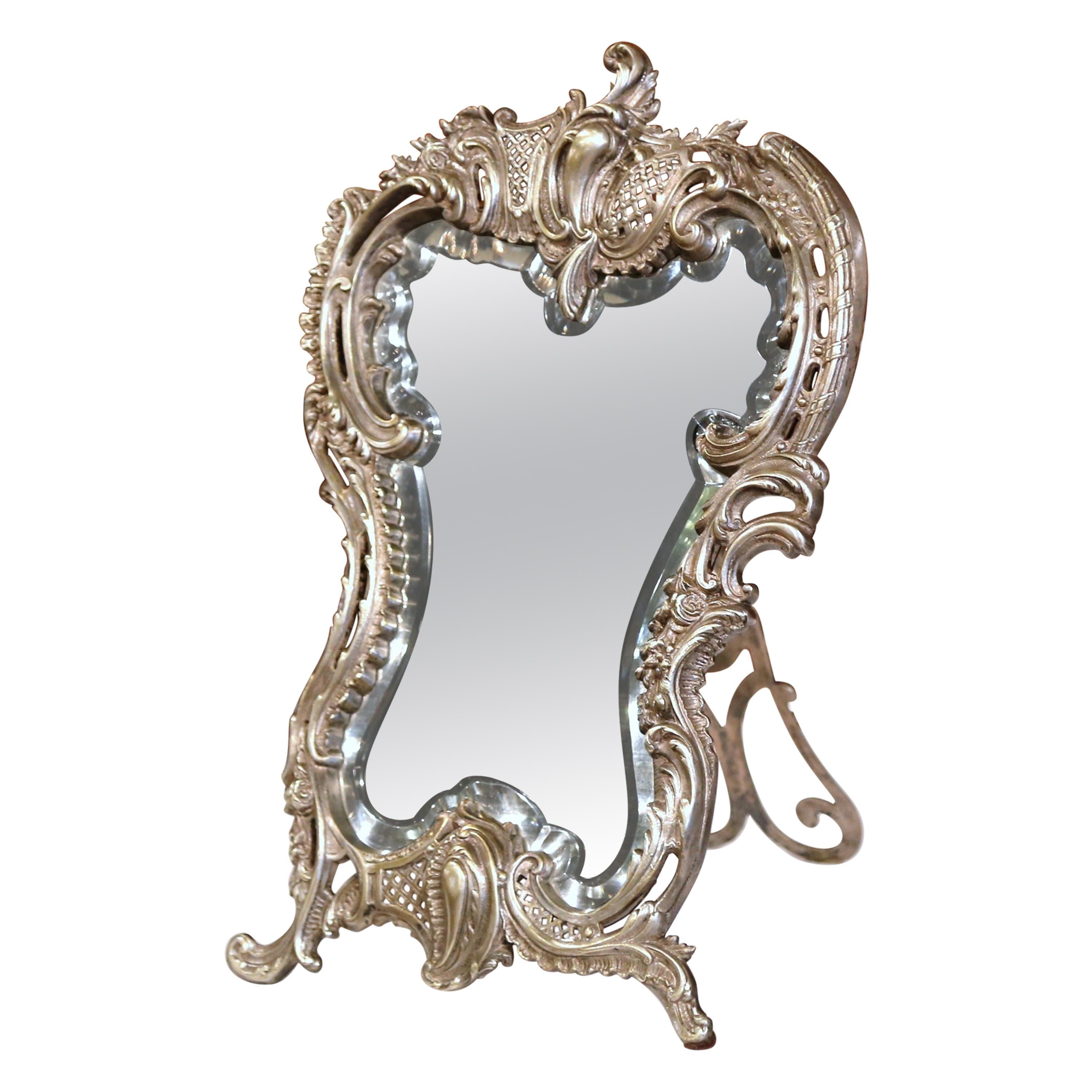 19th Century French Louis XV Silvered Bronze Free Standing Vanity Table Mirror For Sale