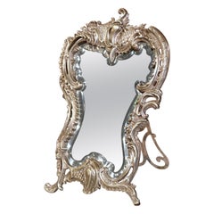 19th Century French Louis XV Silvered Bronze Free Standing Vanity Table Mirror