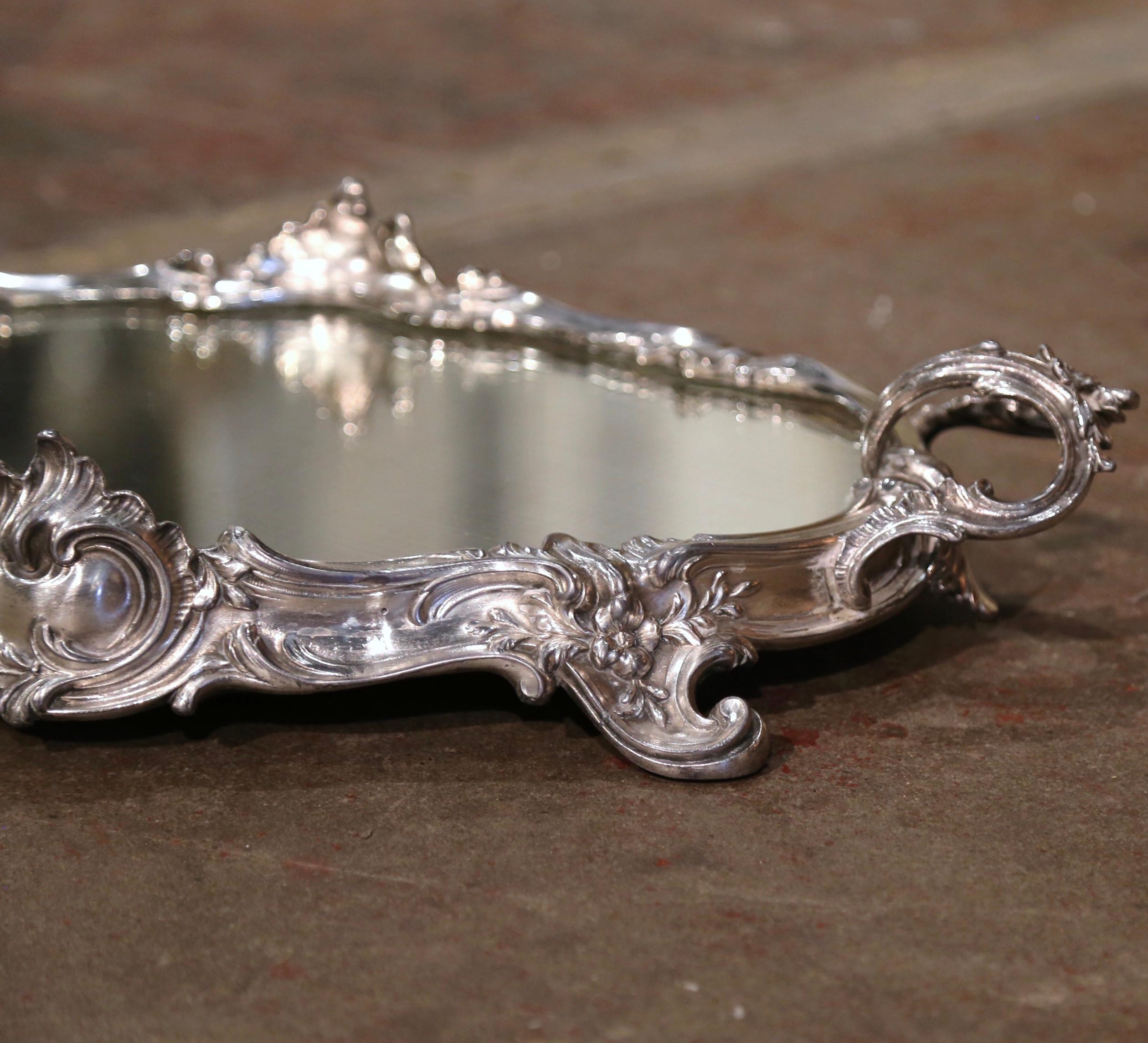 Silver Plate 19th Century French Louis XV Silverplated Bronze Mirrored Plateau Table Surtout  For Sale