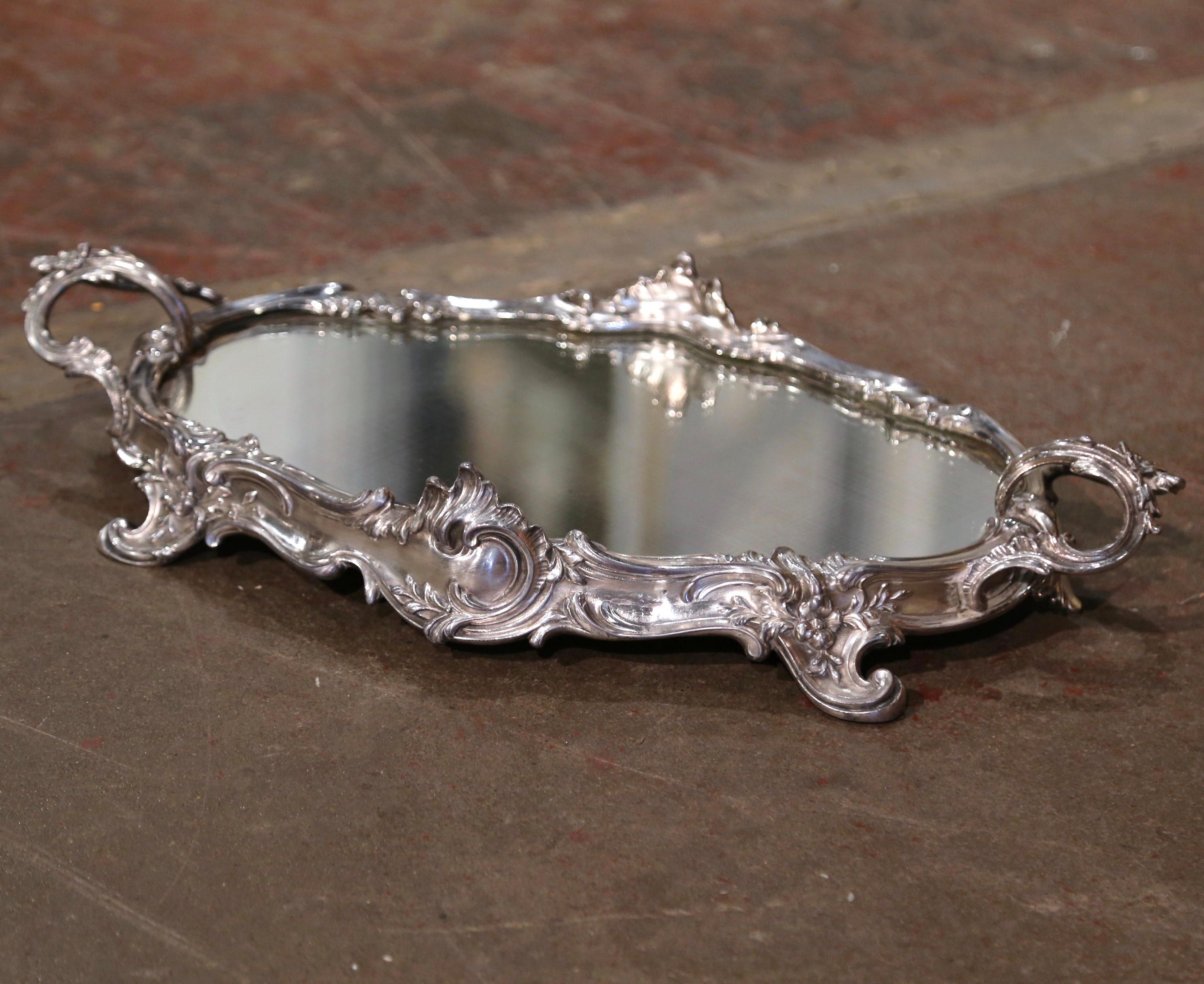 19th Century French Louis XV Silverplated Bronze Mirrored Plateau Table Surtout  For Sale 1