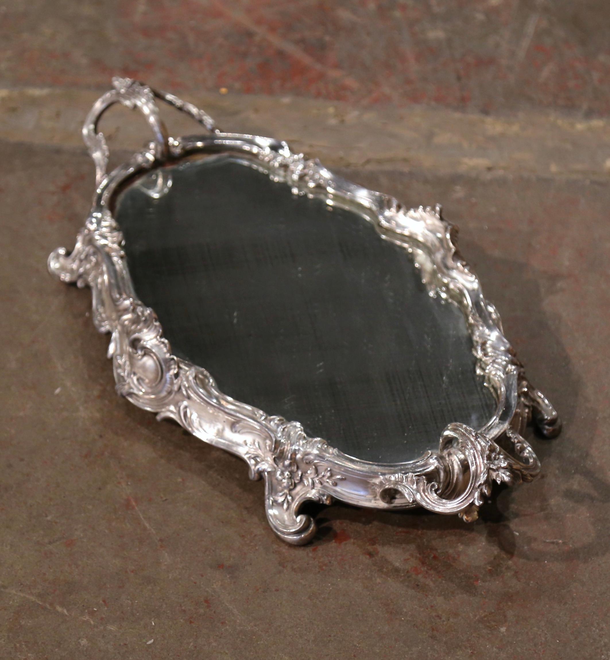 19th Century French Louis XV Silverplated Bronze Mirrored Plateau Table Surtout  For Sale 2