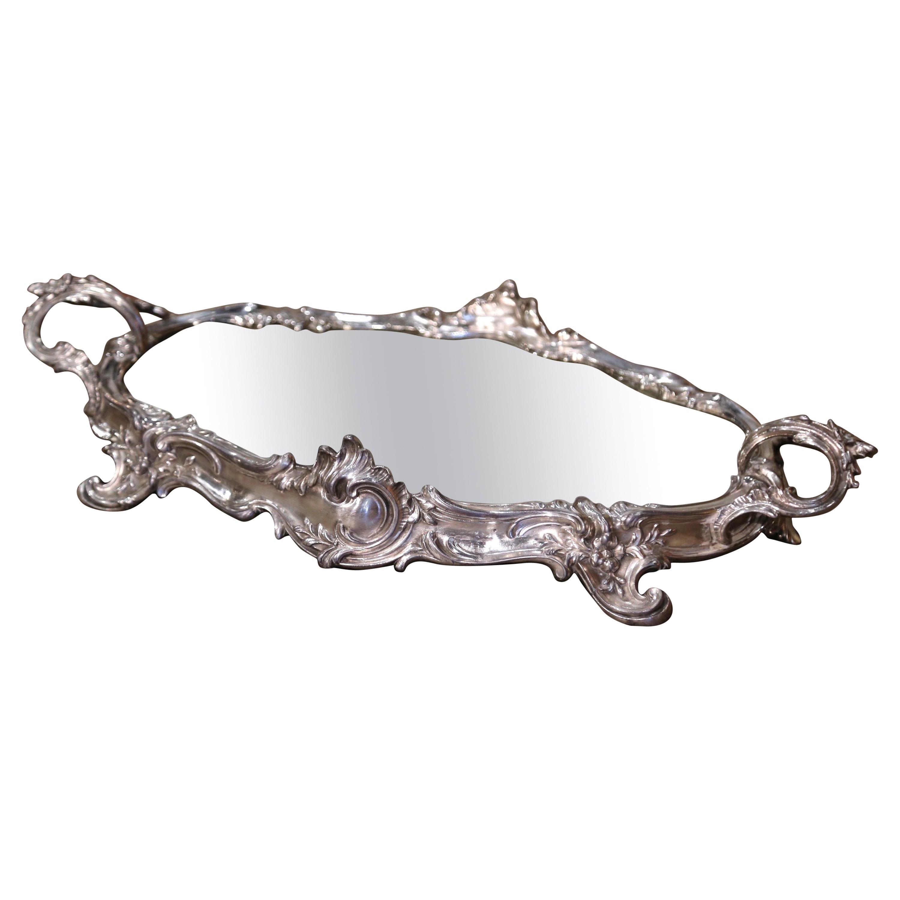 19th Century French Louis XV Silverplated Bronze Mirrored Plateau Table Surtout