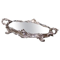 19th Century French Louis XV Silverplated Bronze Mirrored Plateau Table Surtout