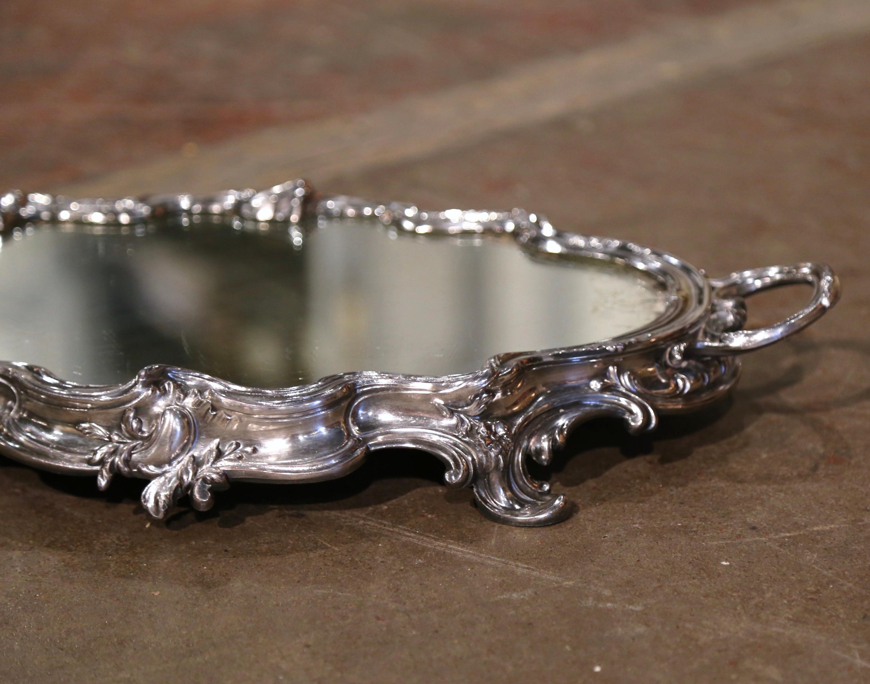 19th Century French Louis XV Silverplated over Bronze Mirrored Plateau 
