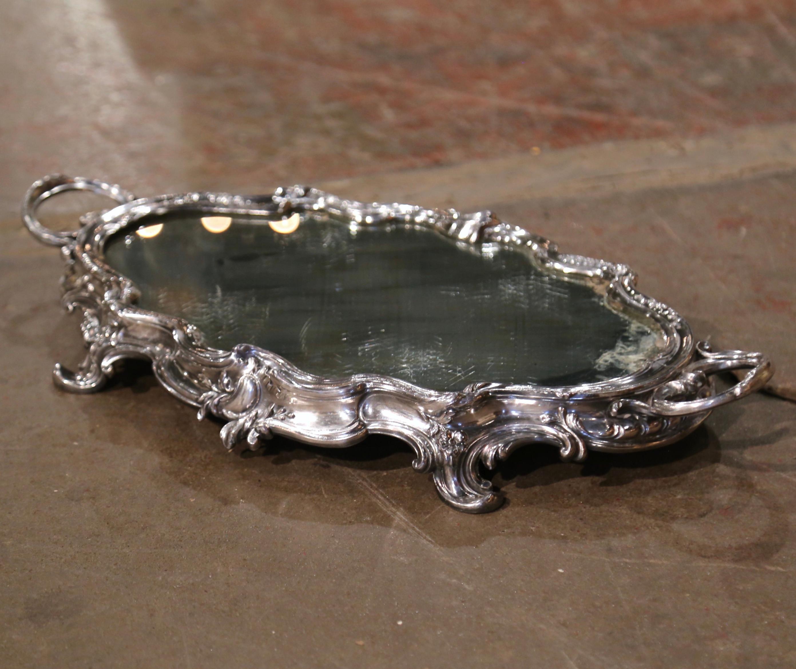 Silver Plate 19th Century French Louis XV Silverplated over Bronze Mirrored Plateau 