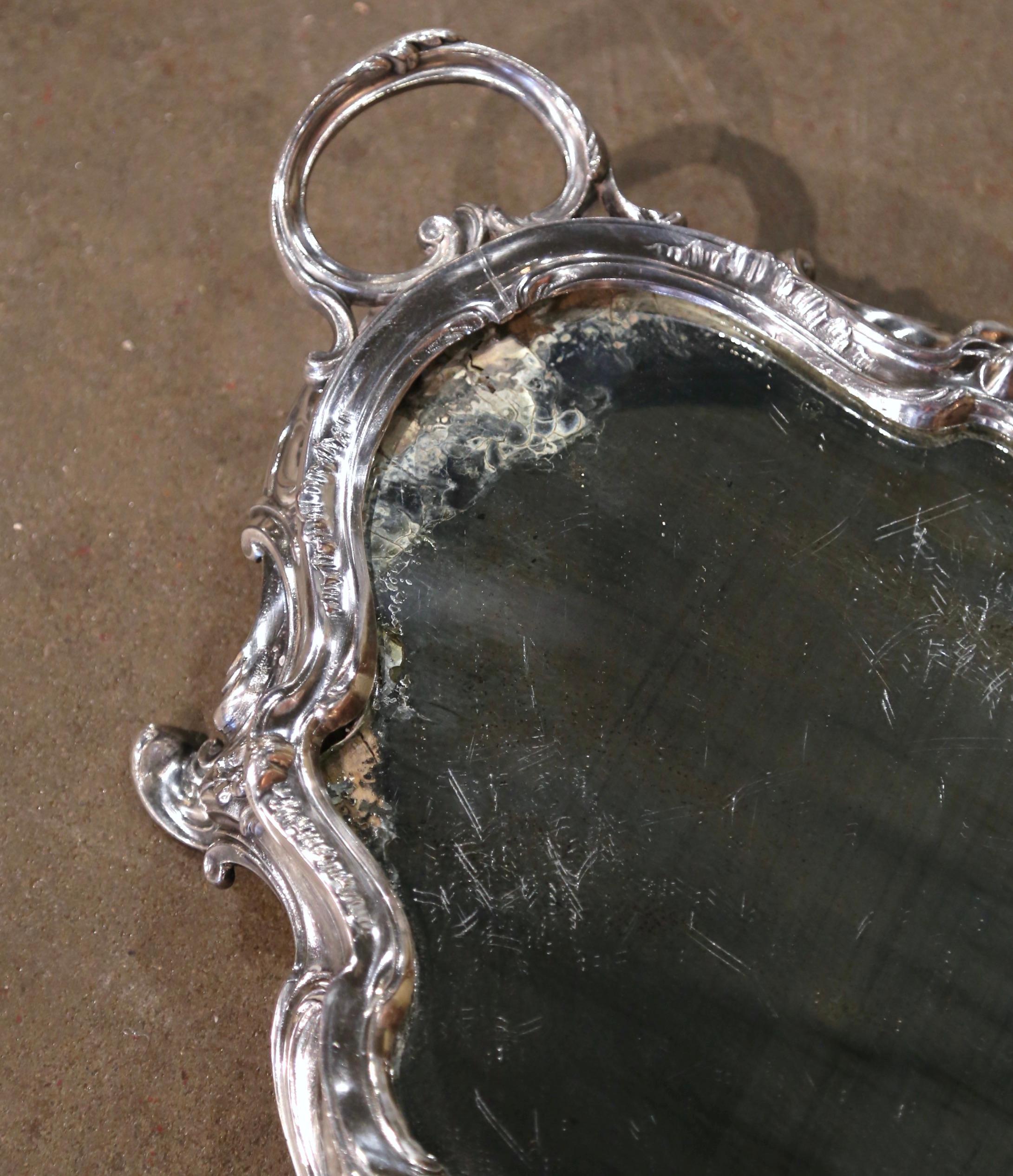 19th Century French Louis XV Silverplated over Bronze Mirrored Plateau 