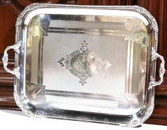 19th Century French Louis XV Stamped Silver Plated Tray with Repousse Decor