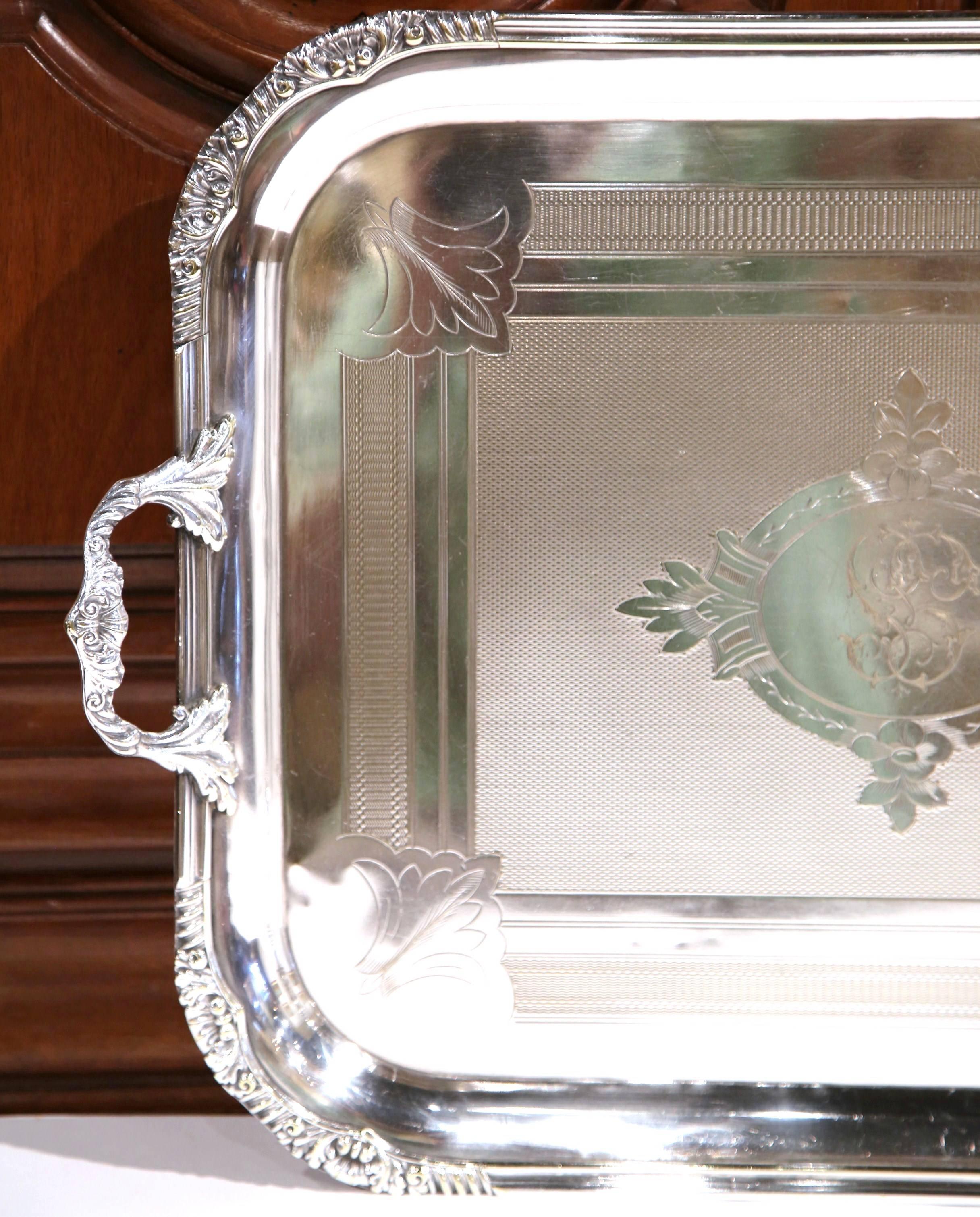 Repoussé 19th Century French Louis XV Stamped Silver Plated Tray with Repousse Decor