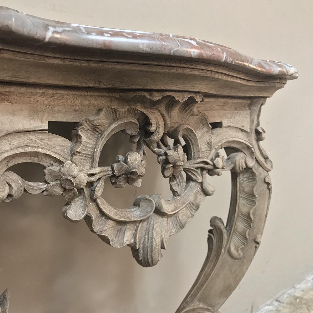 19th Century French Louis XV Stripped Marble Top Console 5