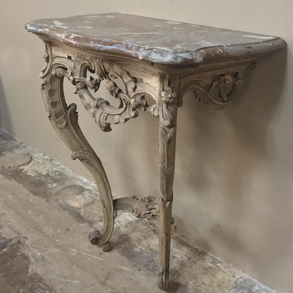 19th Century French Louis XV Stripped Marble Top Console In Good Condition In Dallas, TX