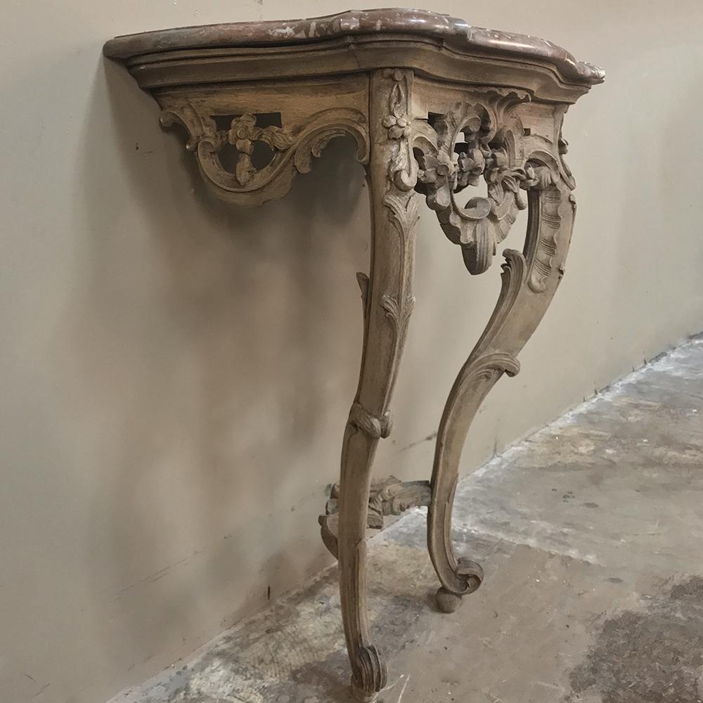 19th Century French Louis XV Stripped Marble Top Console 1