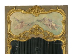 19th Century French Louis XV Style Antique Pier Mirror with Cherub Oil Painting