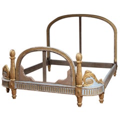 19th Century French Louis XV Style Blue Painted and Gilt Bed Frame