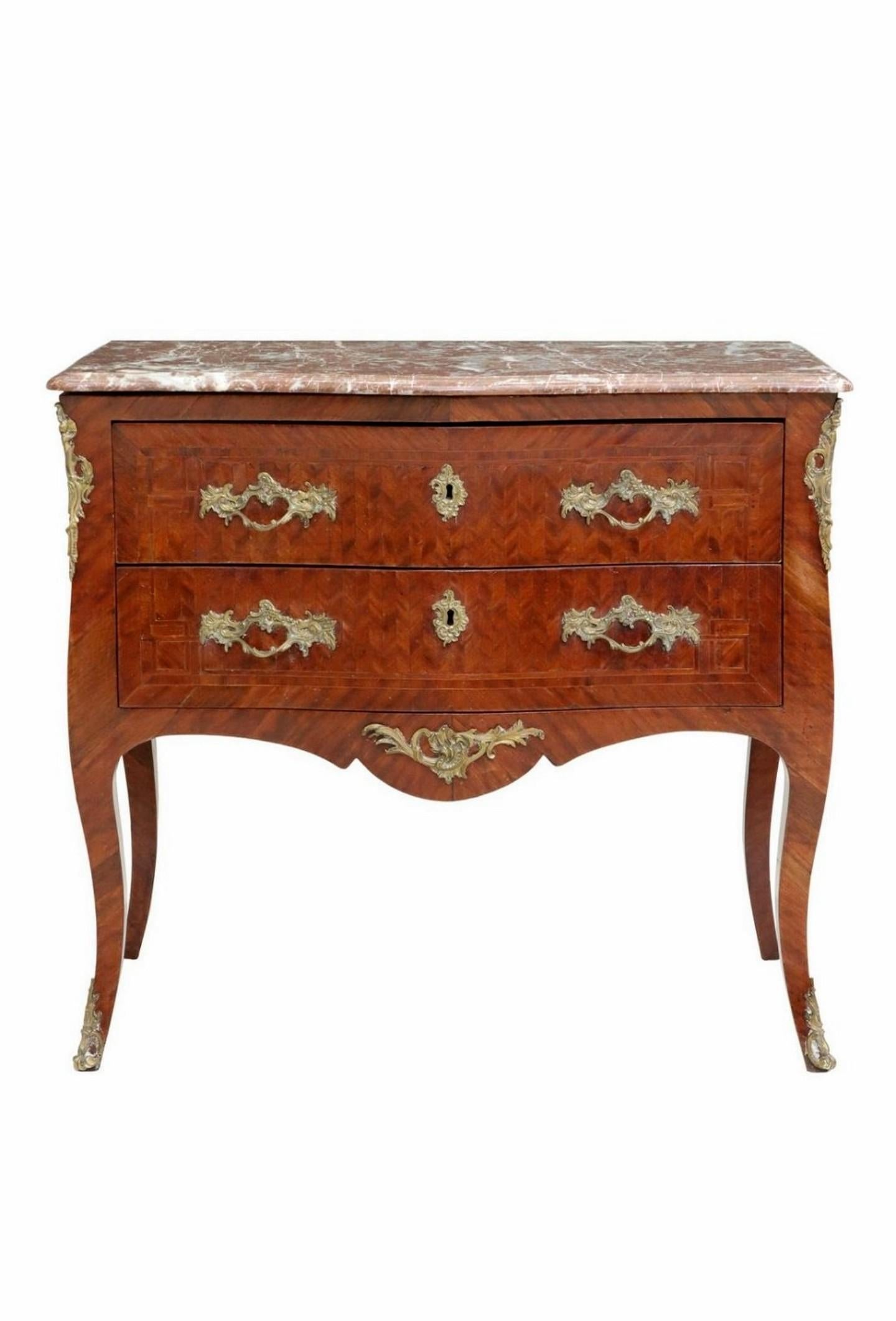 Gilt 19th Century French Louis XV Style Bombe Commode Sauteuse  For Sale