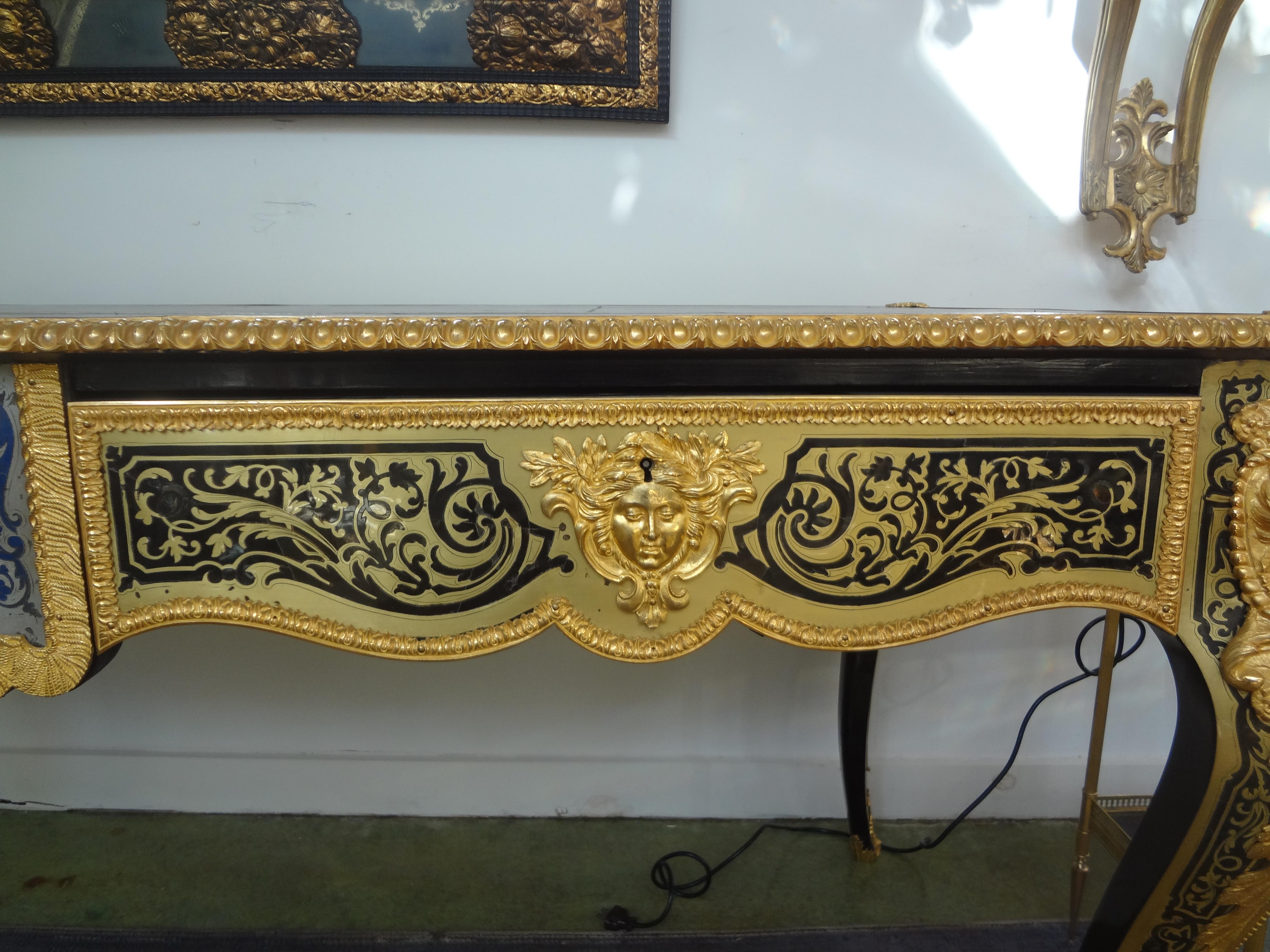 19th Century French Louis XV Style Boulle Bureau Plat In Good Condition For Sale In Houston, TX