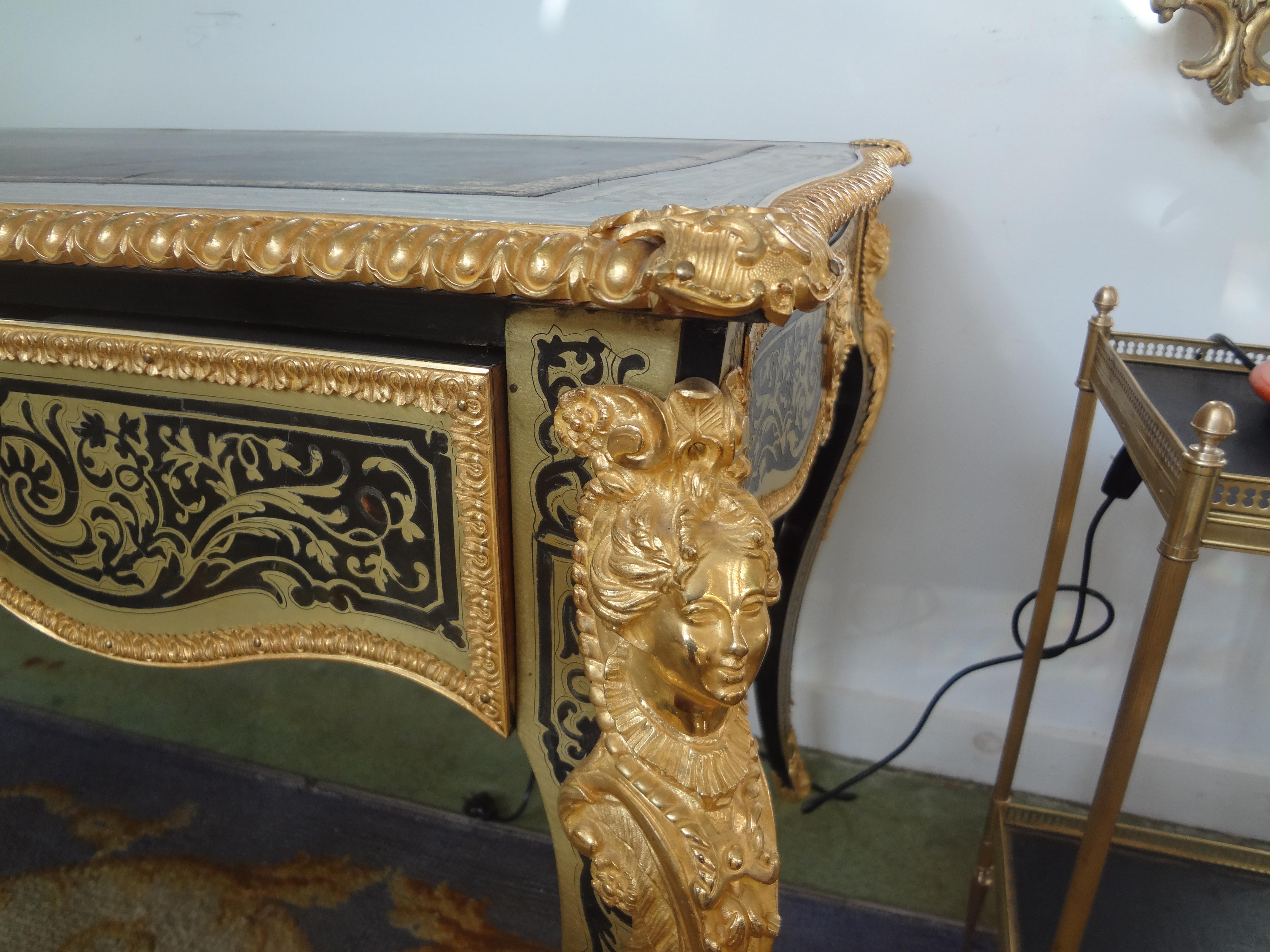 Brass 19th Century French Louis XV Style Boulle Bureau Plat For Sale