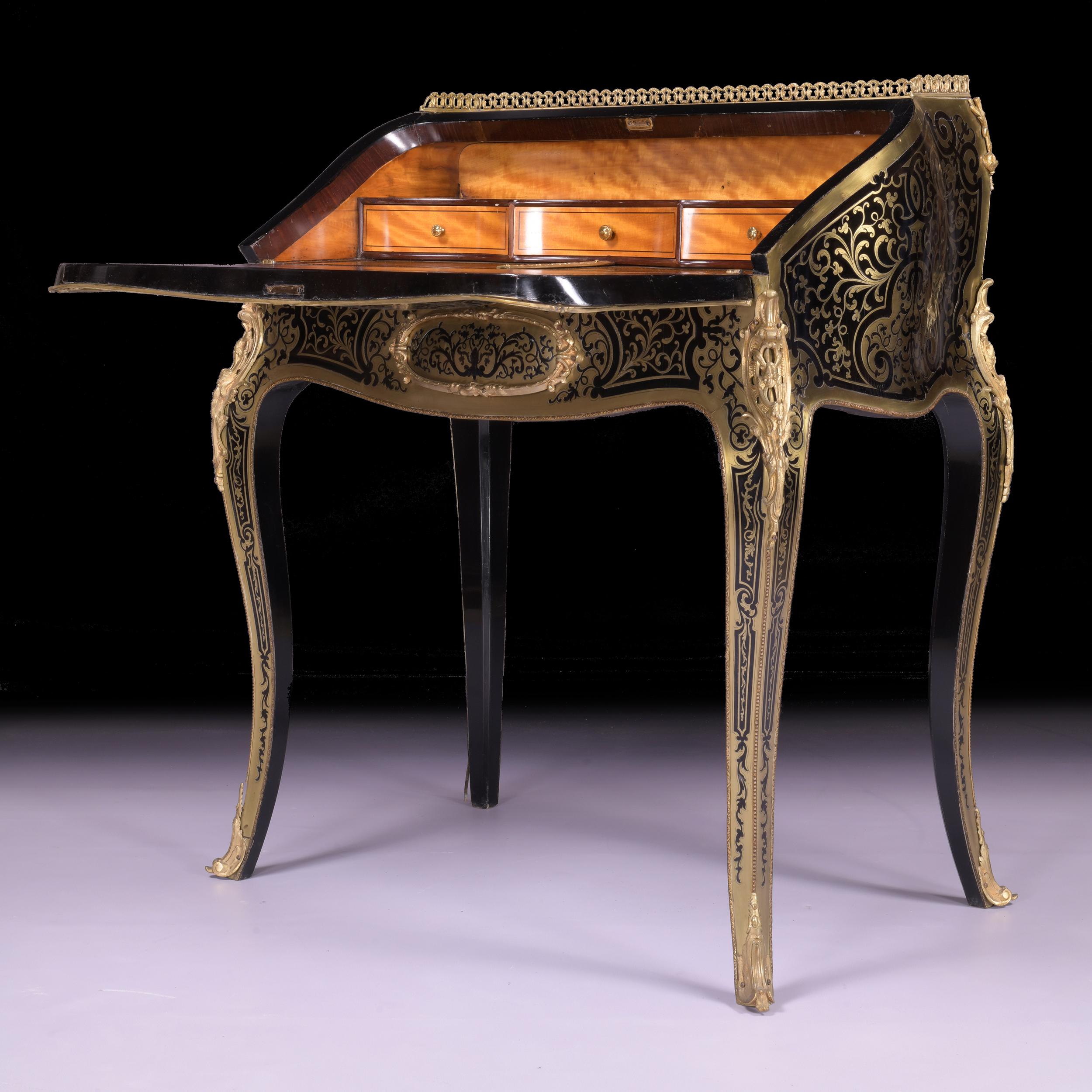 19th Century French Louis XV Style Boulle Ladies Bombe Bureau For Sale 6
