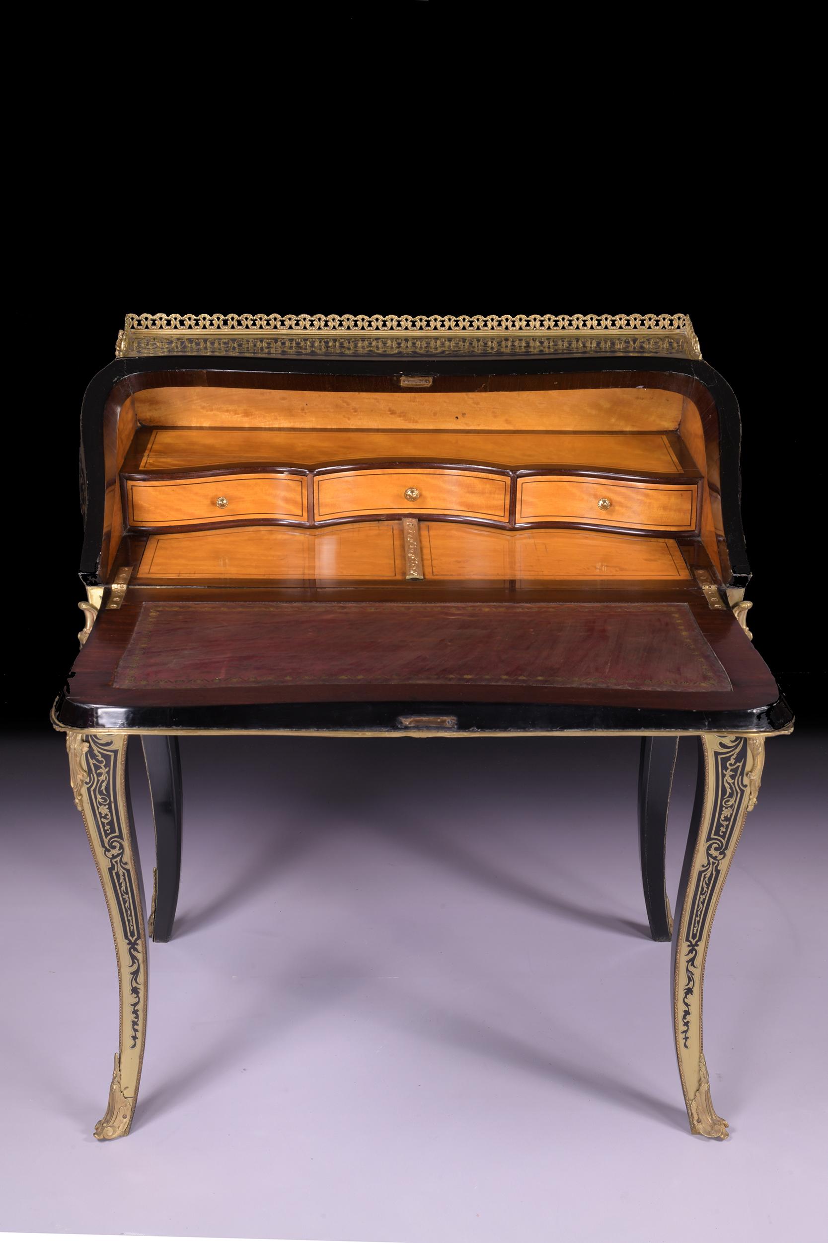 19th Century French Louis XV Style Boulle Ladies Bombe Bureau For Sale 7