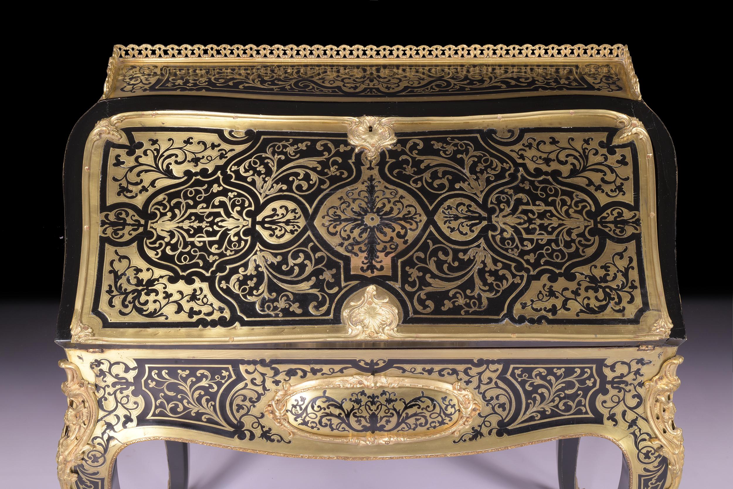 19th Century French Louis XV Style Boulle Ladies Bombe Bureau For Sale 2