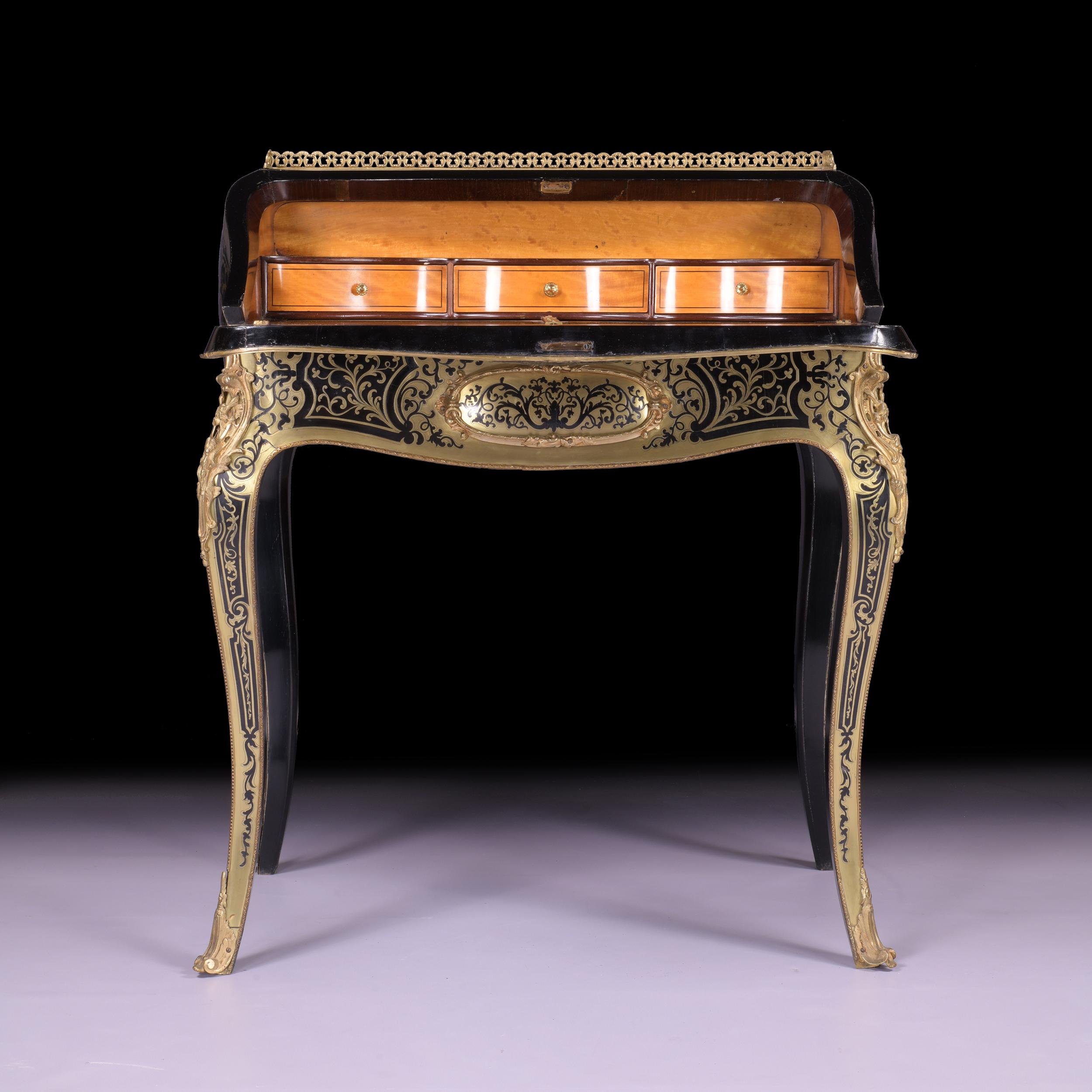 19th Century French Louis XV Style Boulle Ladies Bombe Bureau For Sale 5