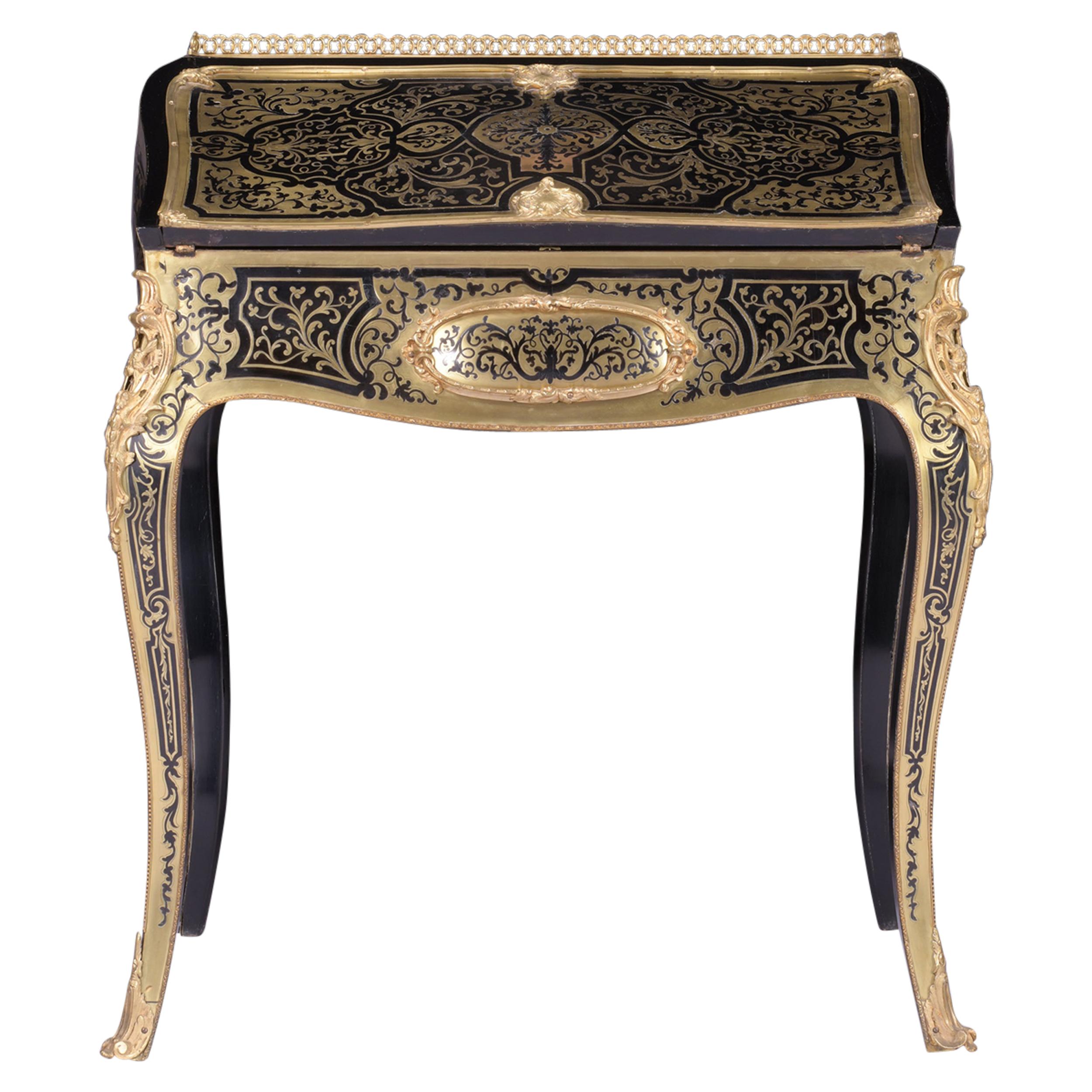 19th Century French Louis XV Style Boulle Ladies Bombe Bureau For Sale