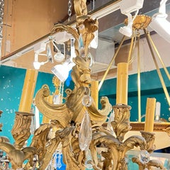 19th Century French Louis XV Style Bronze and Crystal 6-Light Chandelier