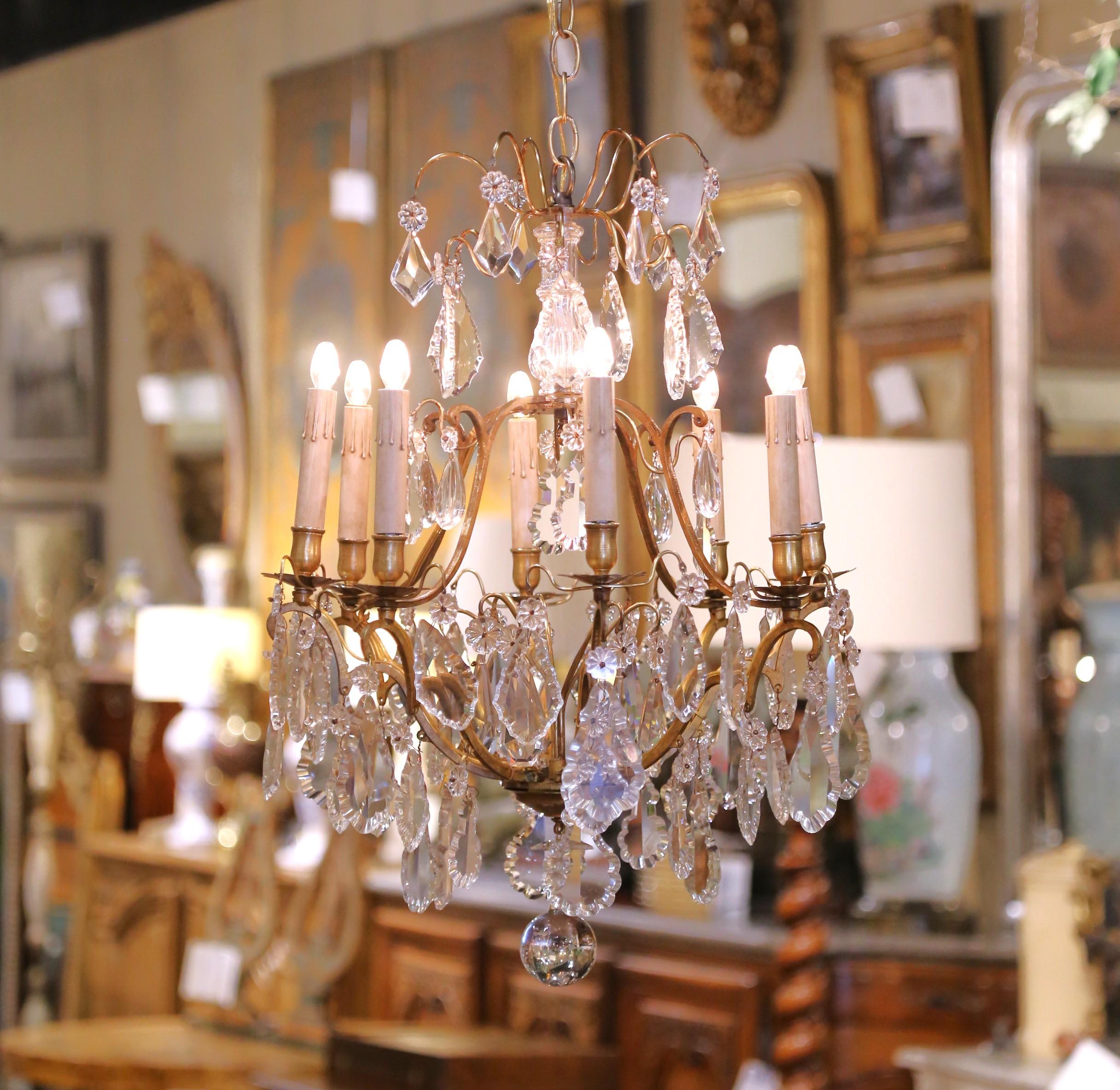 Hand-Crafted 19th Century French Louis XV Style Bronze and Glass Eight-Light Chandelier For Sale
