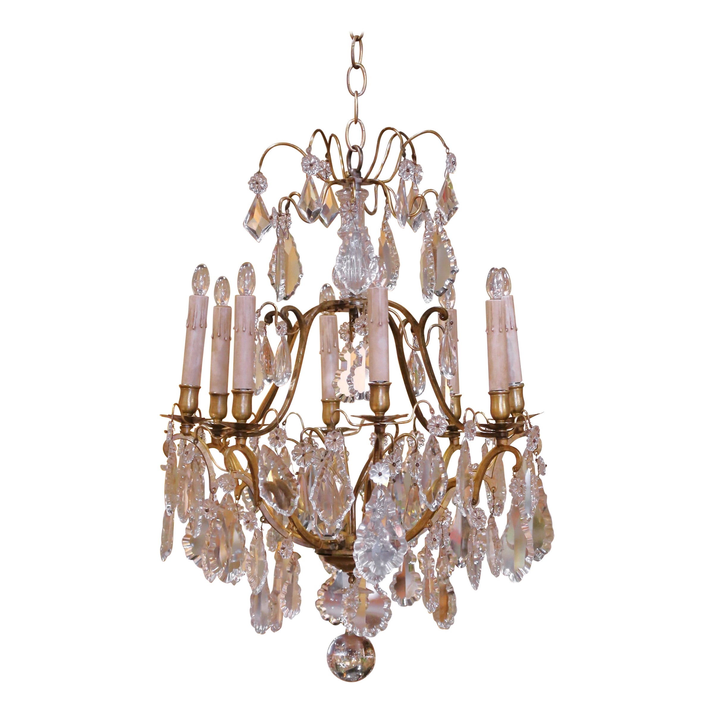 19th Century French Louis XV Style Bronze and Glass Eight-Light Chandelier For Sale