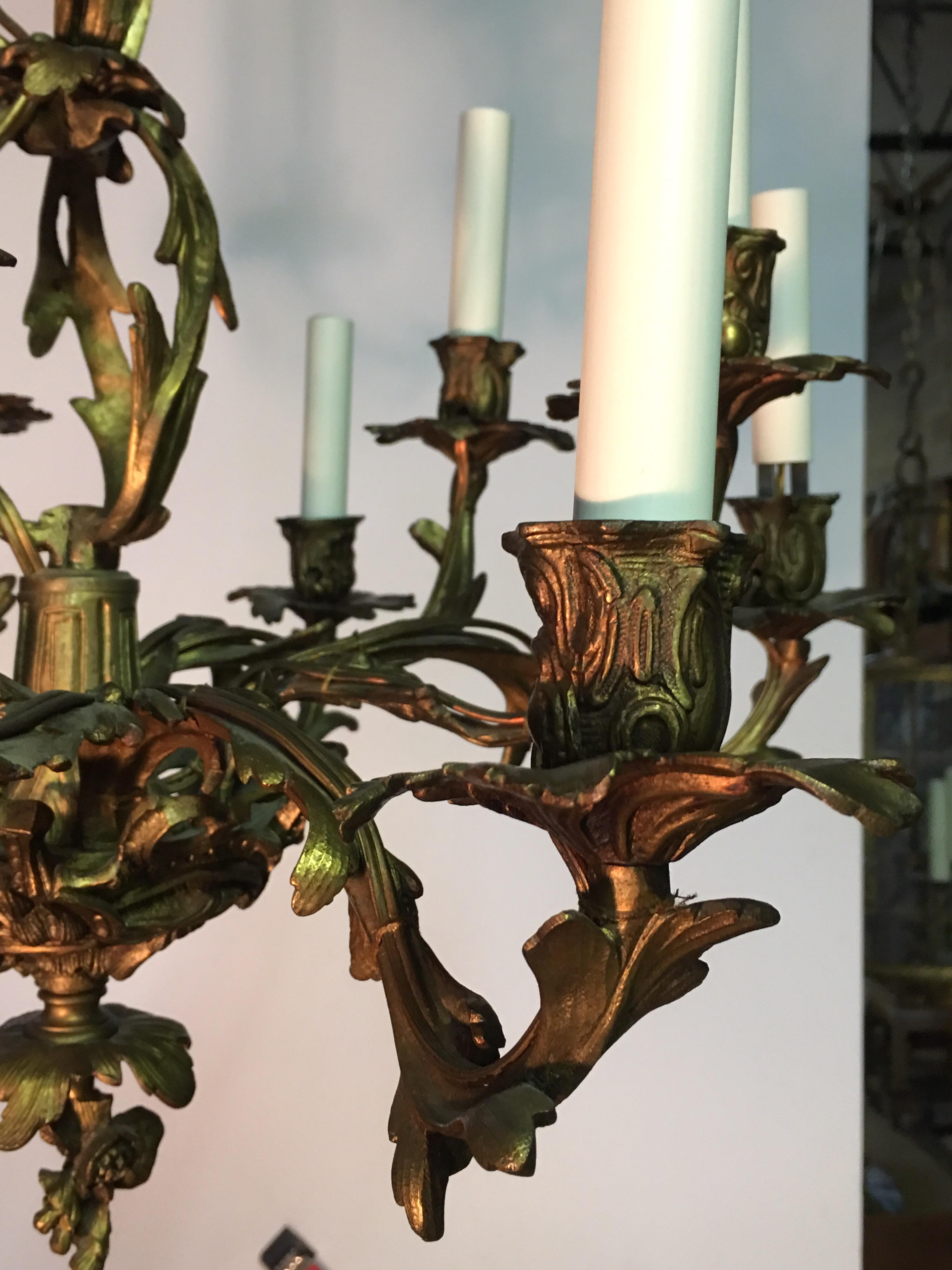 Cast 19th Century French Louis XV Style Bronze Chandelier For Sale