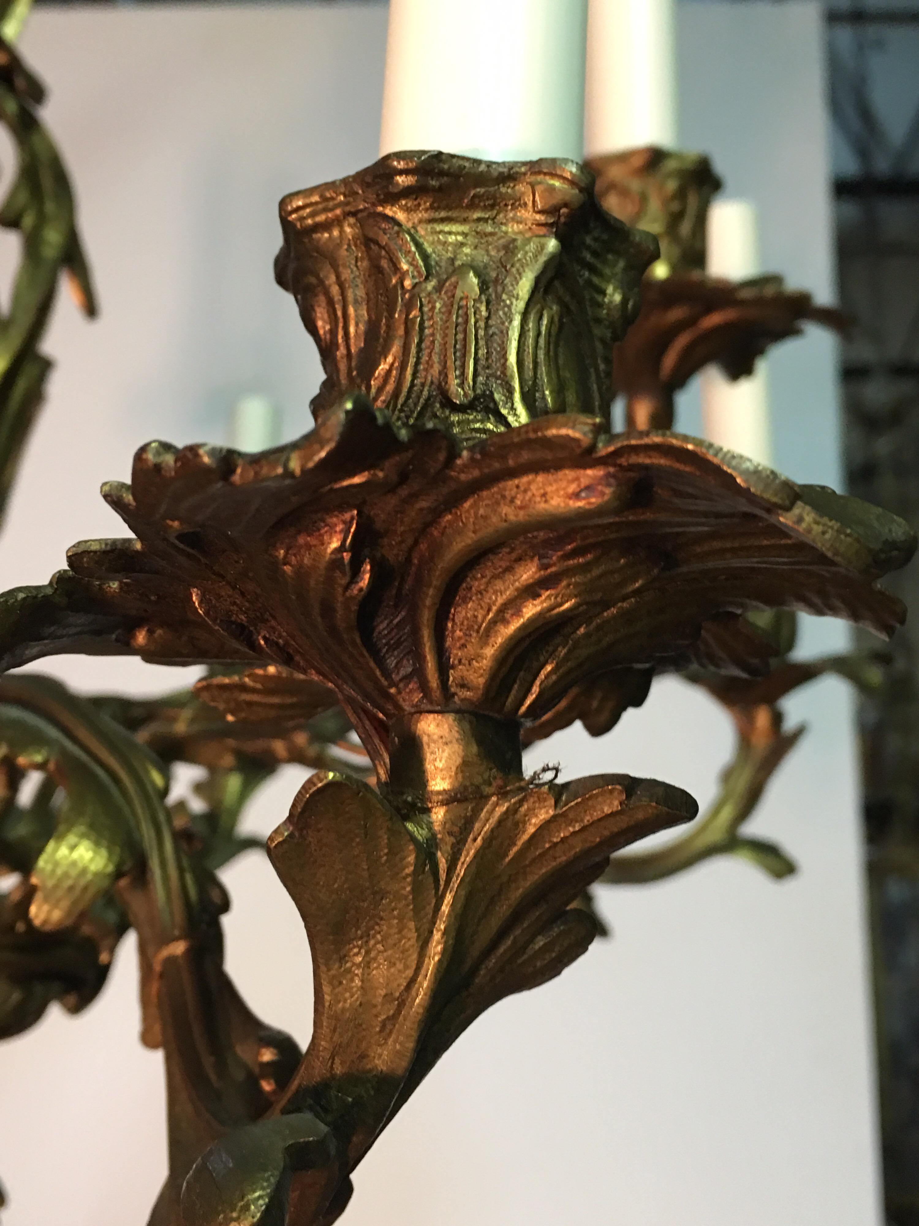 19th Century French Louis XV Style Bronze Chandelier In Good Condition For Sale In Dallas, TX