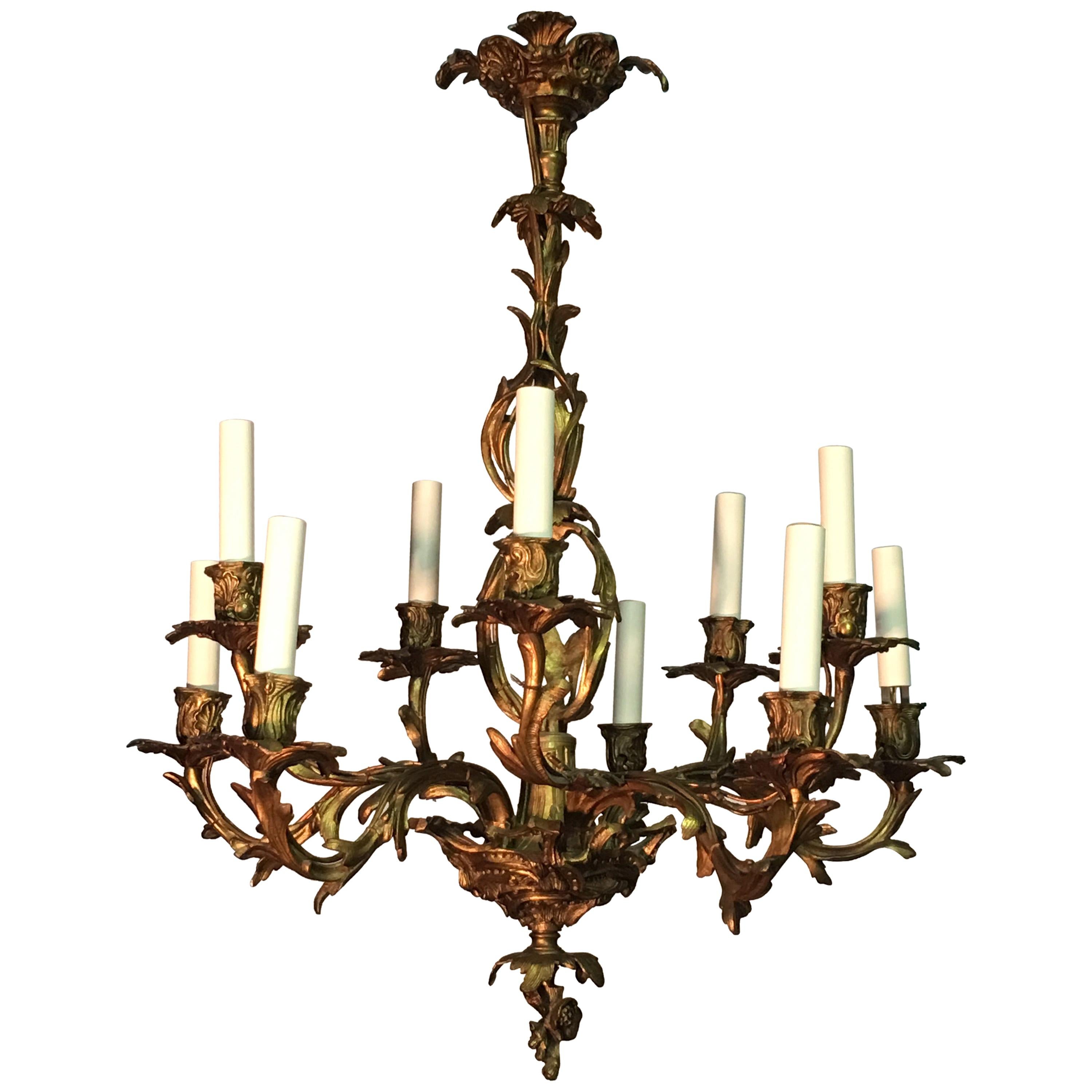 19th Century French Louis XV Style Bronze Chandelier For Sale