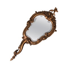 Antique 19th Century French Louis XV Style Bronze Mirror with Crystal Glass