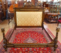 19th Century French Louis XV Style Bronze Mounted Mahogany European King Bed
