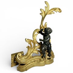 19th Century French Louis XV Style Bronze Ormolu Chenets Fender Set