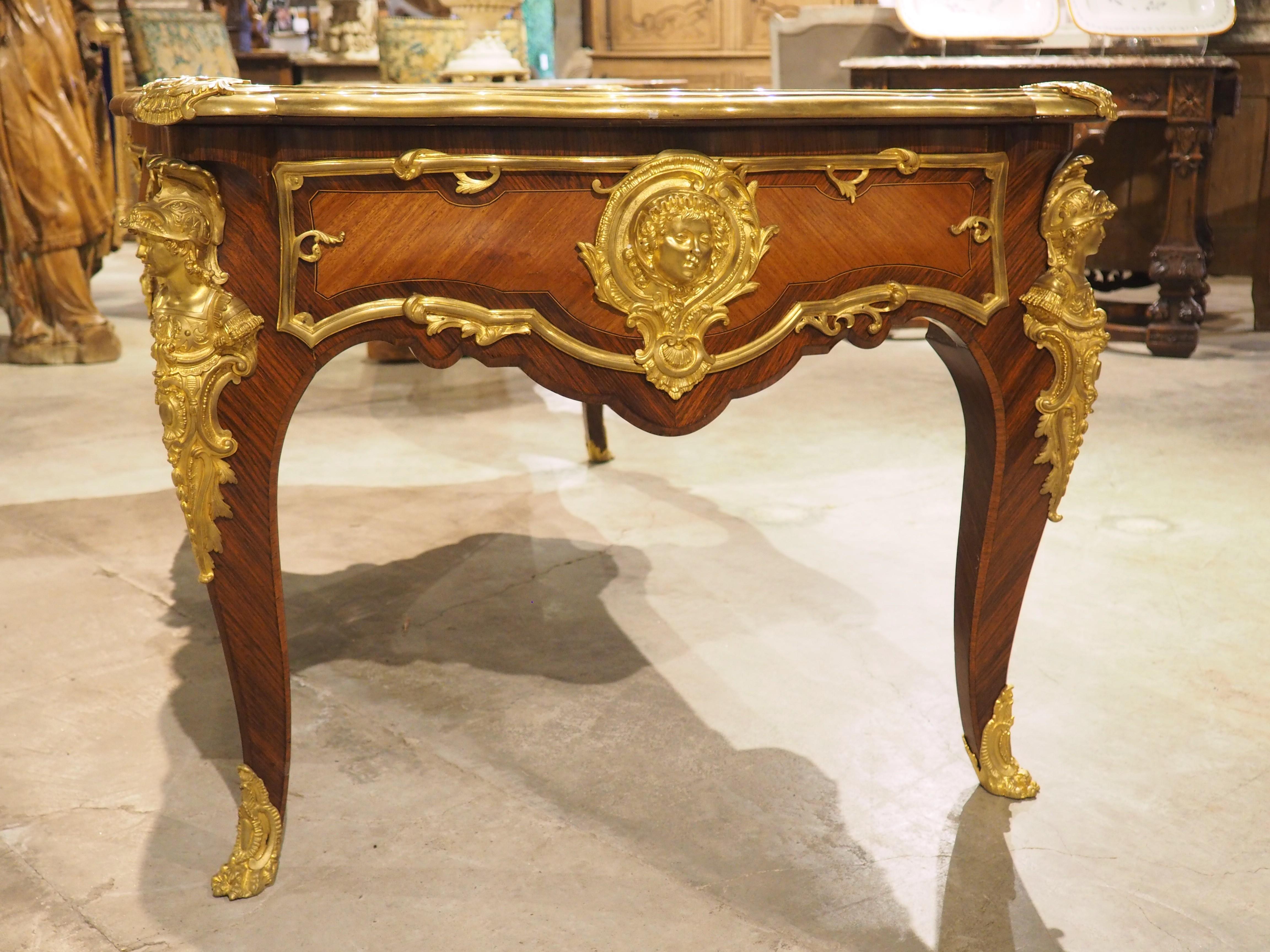 19th Century French Louis XV Style Bureau Plat “à Têtes De Guerriers Antiques” For Sale 12