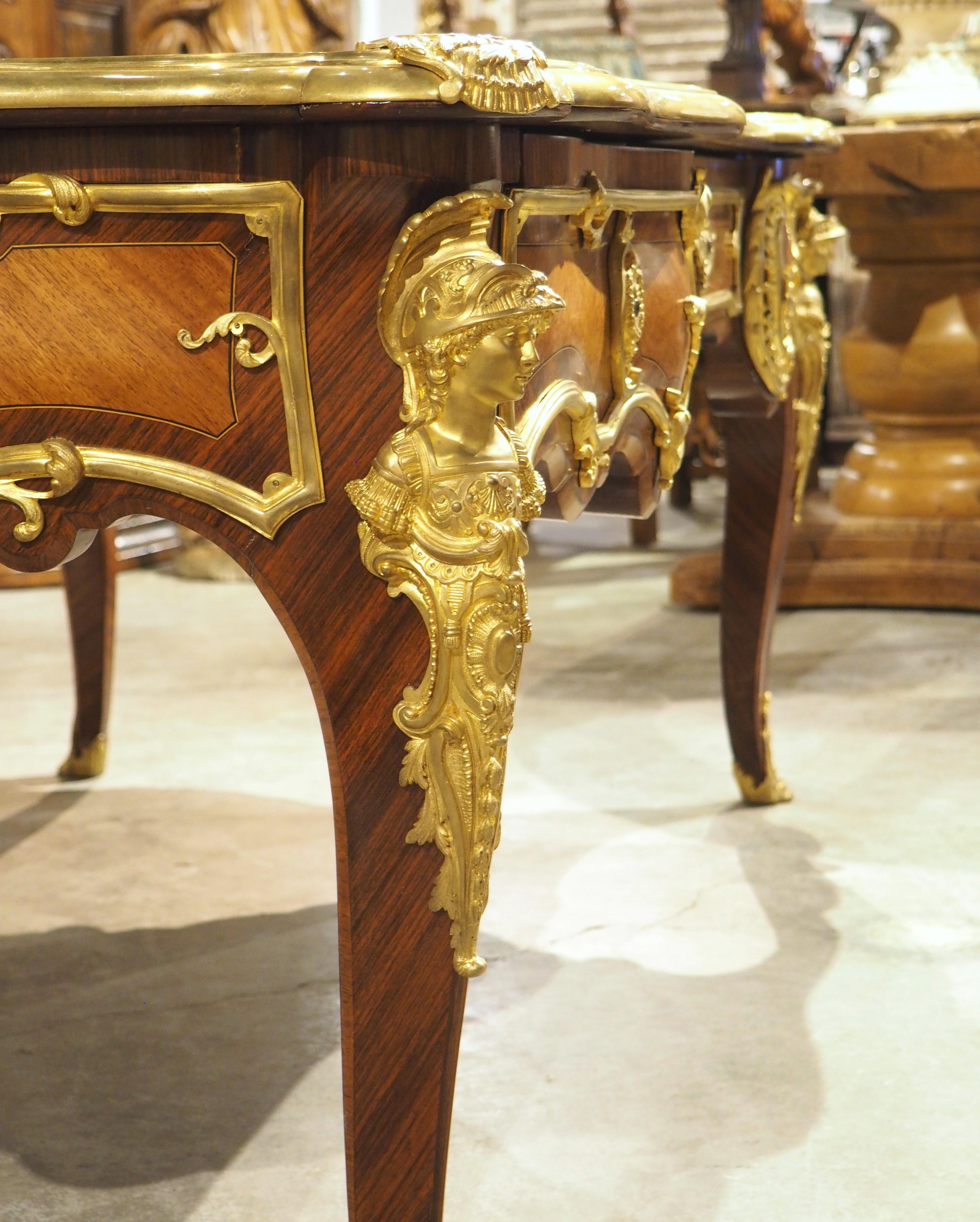 19th Century French Louis XV Style Bureau Plat “à Têtes De Guerriers Antiques” For Sale 13