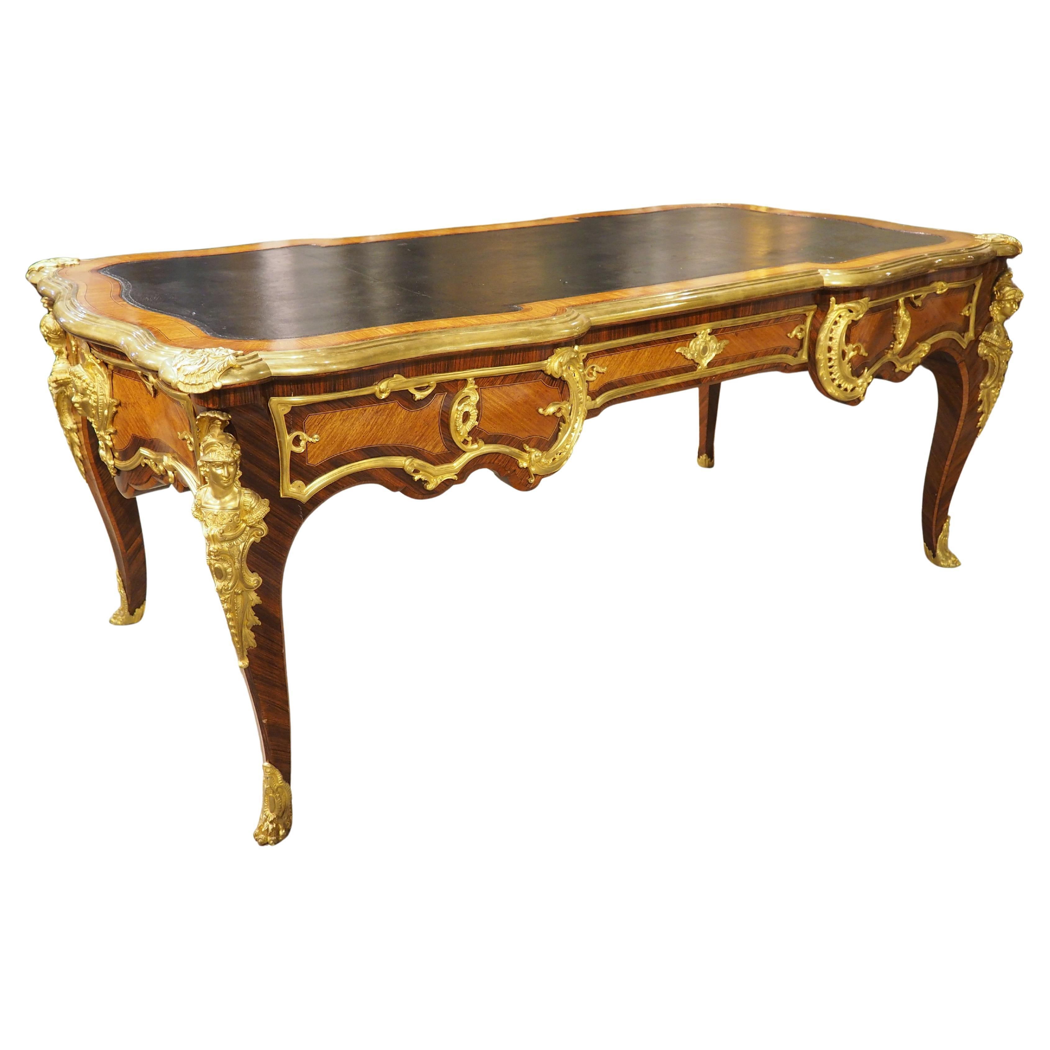 19th Century French Louis XV Style Bureau Plat “à Têtes De Guerriers Antiques” For Sale