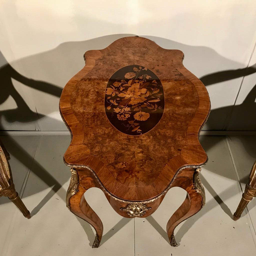 19th Century French Louis XV Style Burr Walnut Centre Table with Marquetry 1