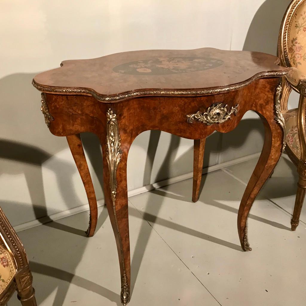 19th Century French Louis XV Style Burr Walnut Centre Table with Marquetry 2