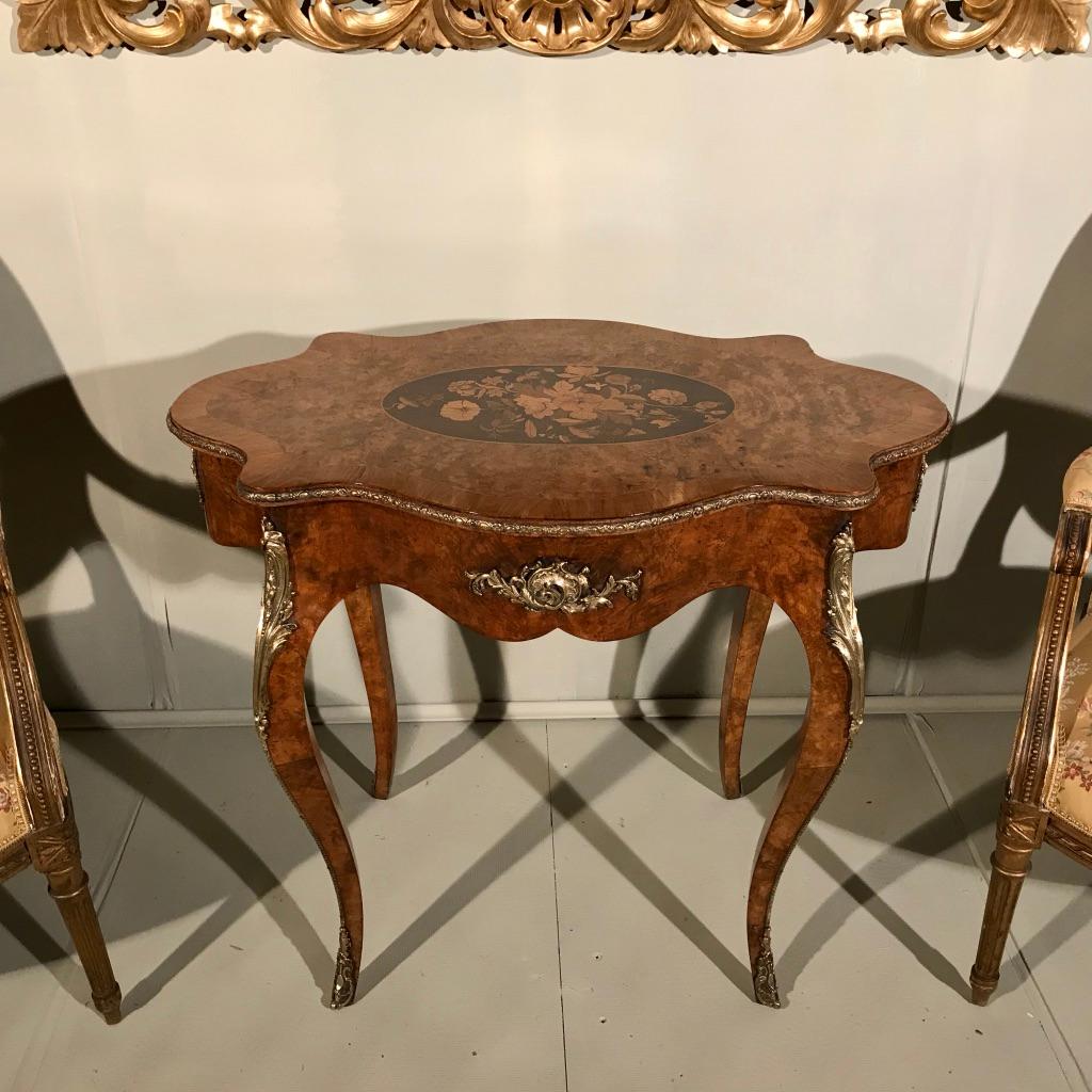 19th Century French Louis XV Style Burr Walnut Centre Table with Marquetry 3