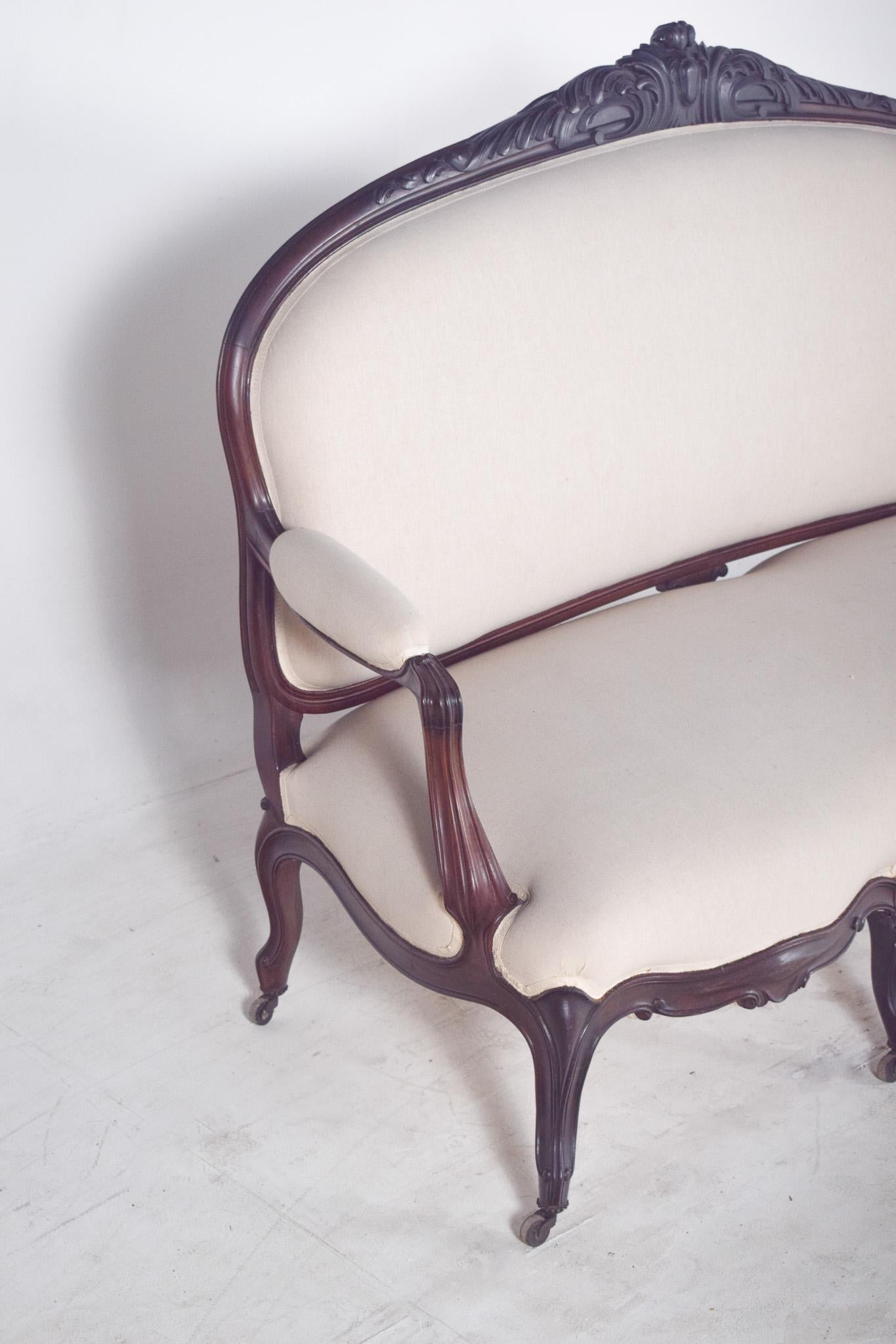 Canape francés del siglo XIX estilo Luis XV en madera de palisandro Francés en venta