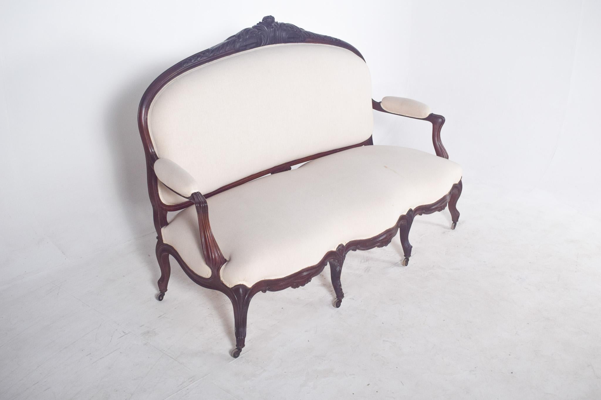 Canape francés del siglo XIX estilo Luis XV en madera de palisandro en venta 2
