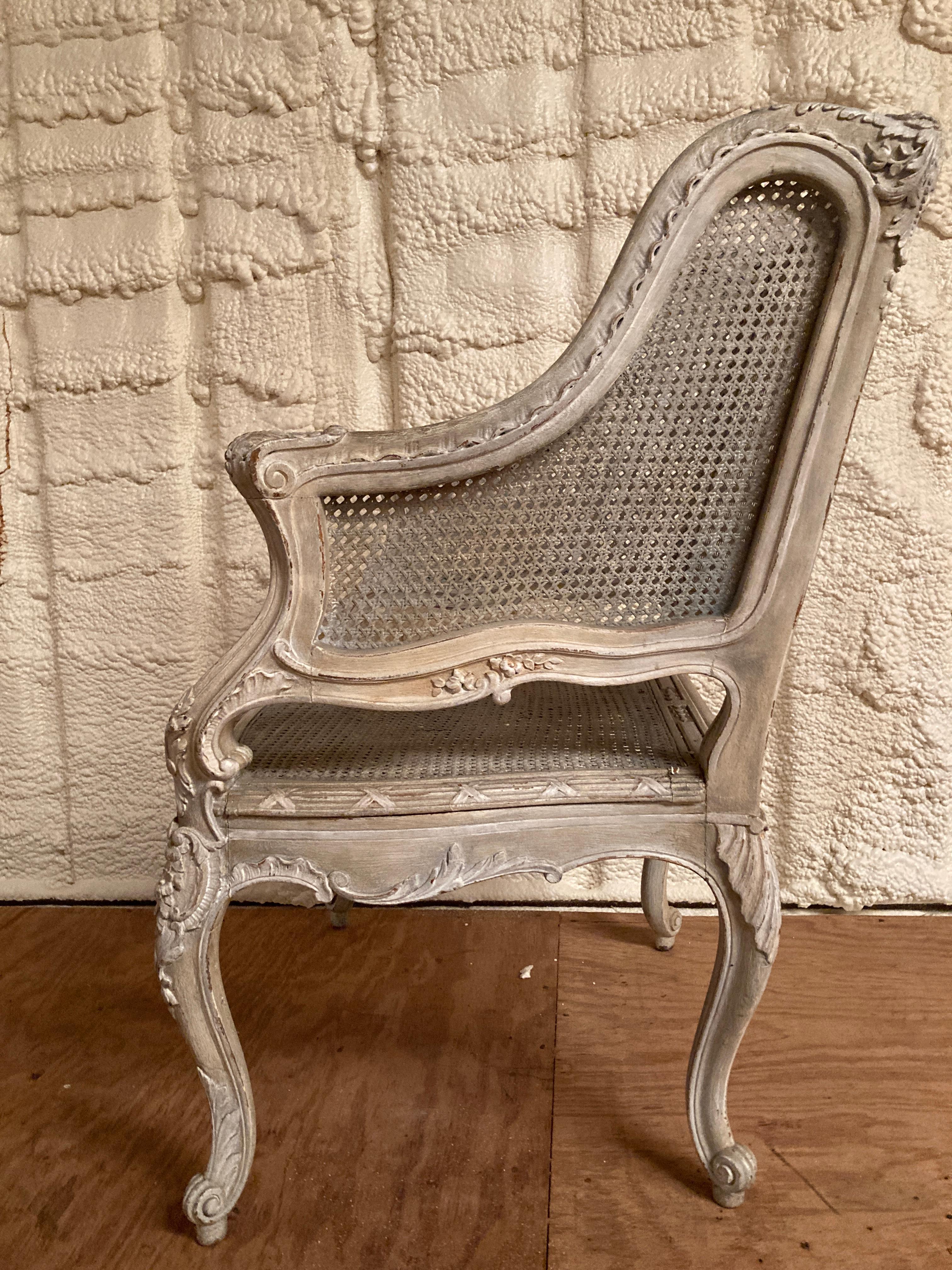 19th Century French Louis XV Style Caned Bergere with a Painted Finish For Sale 2