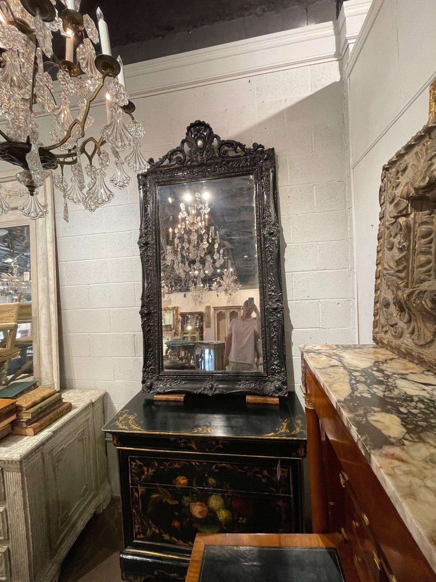 19th Century French Louis XV Style Carved and Black Lacquered Mirror For Sale 3