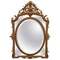 19th Century French Louis XV Style Carved and Giltwood Beveled Mirror