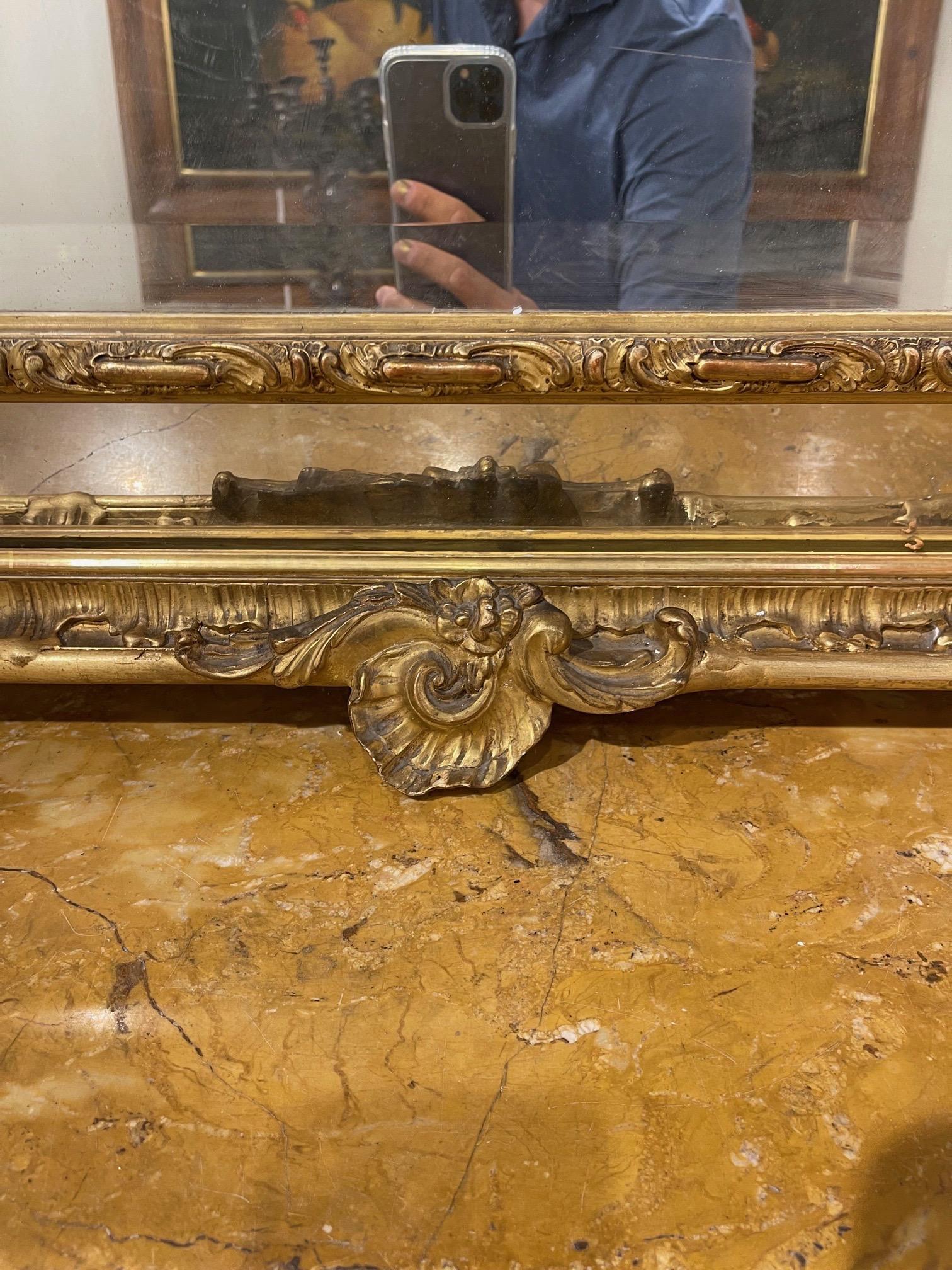 19th Century French Louis XV Style Carved and Giltwood Cushion Mirror 4