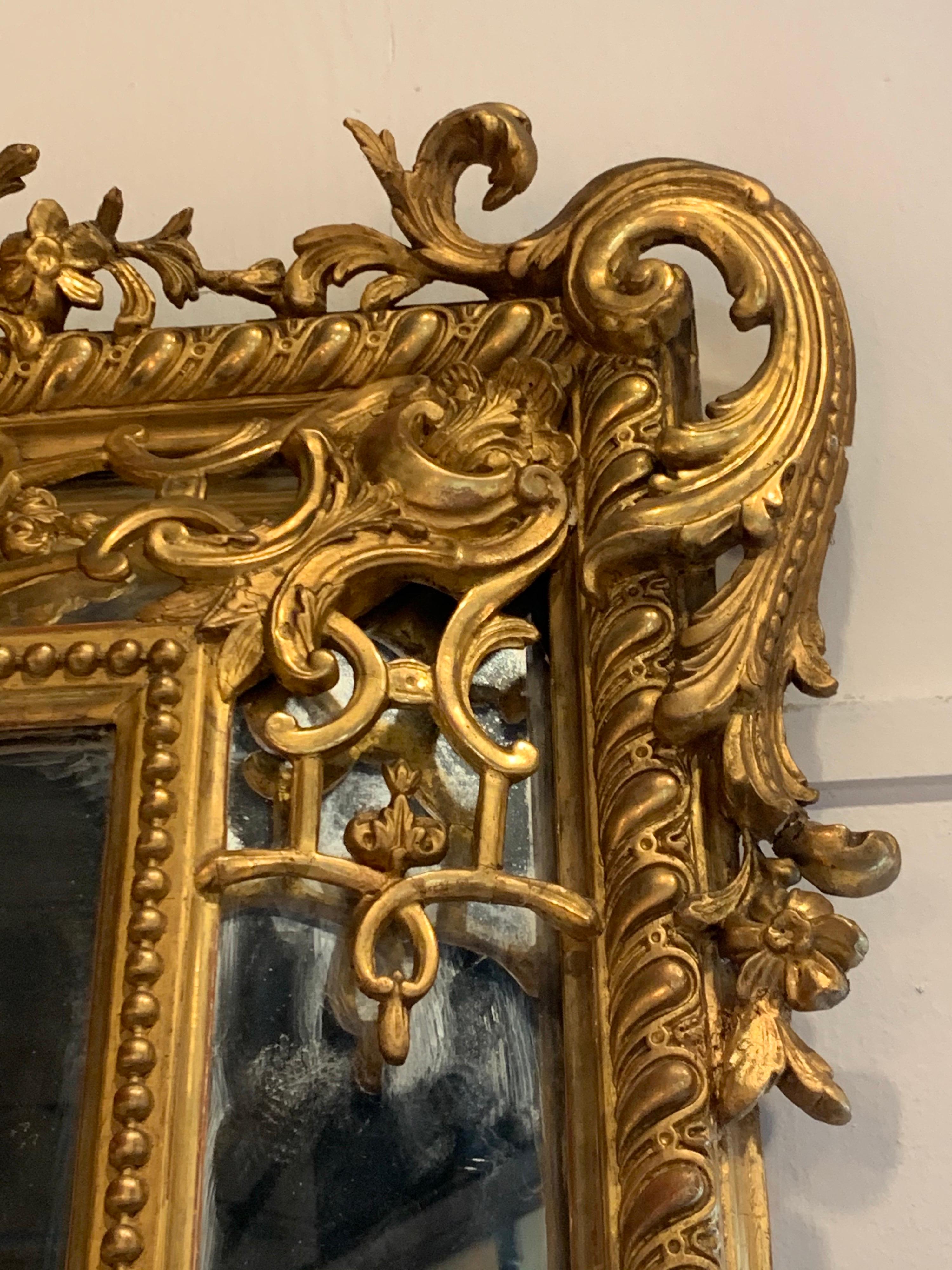 19th Century French Louis XV Style Carved and Giltwood Mirror For Sale 1