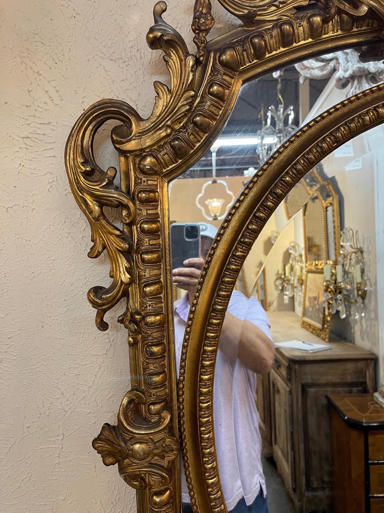 19th Century French Louis XV Style Carved and Giltwood Mirror For Sale 1